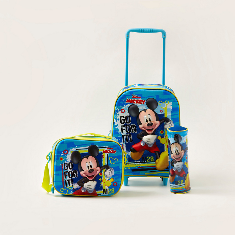 Disney Mickey Mouse Print 3-Piece Trolley Backpack Set - 12 Inches