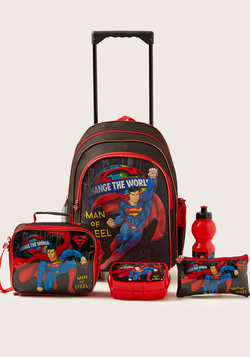 Superman Print 5-Piece Trolley Backpack Set -14 Inches-School Sets-image-0