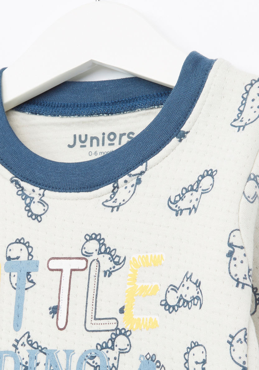 Juniors Printed Long Sleeves T-shirt and Textured Pyjama Set-Pyjama Sets-image-2