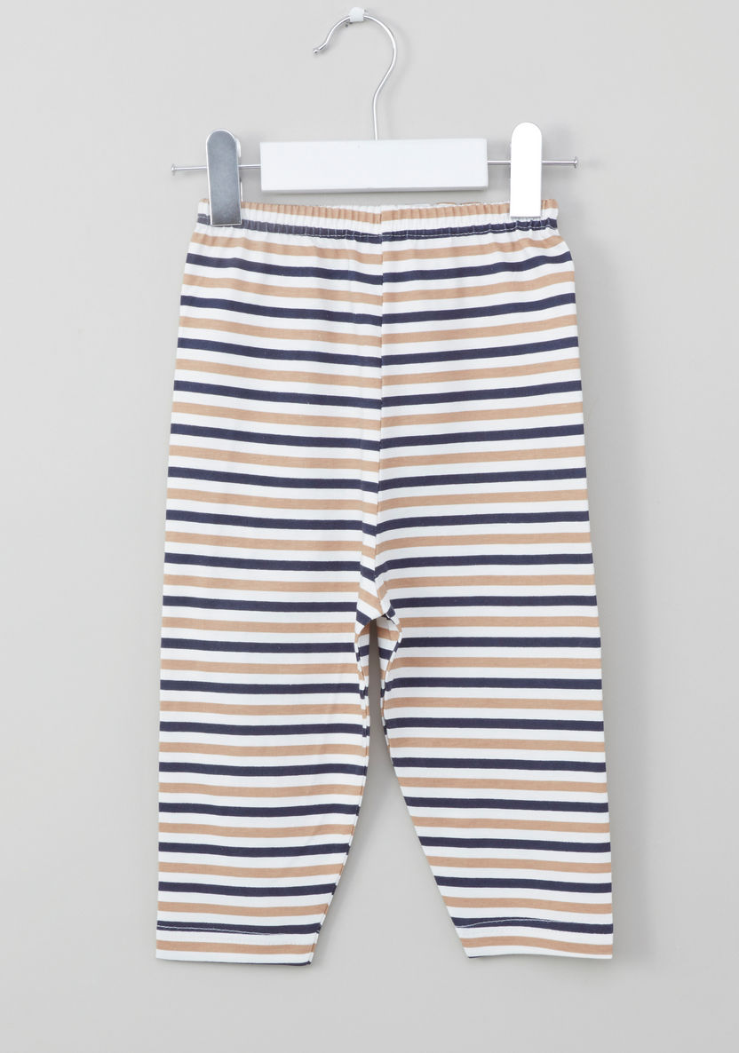 Juniors Dinosaur Patch Detail T-shirt and Striped Pyjama Set-Pyjama Sets-image-4