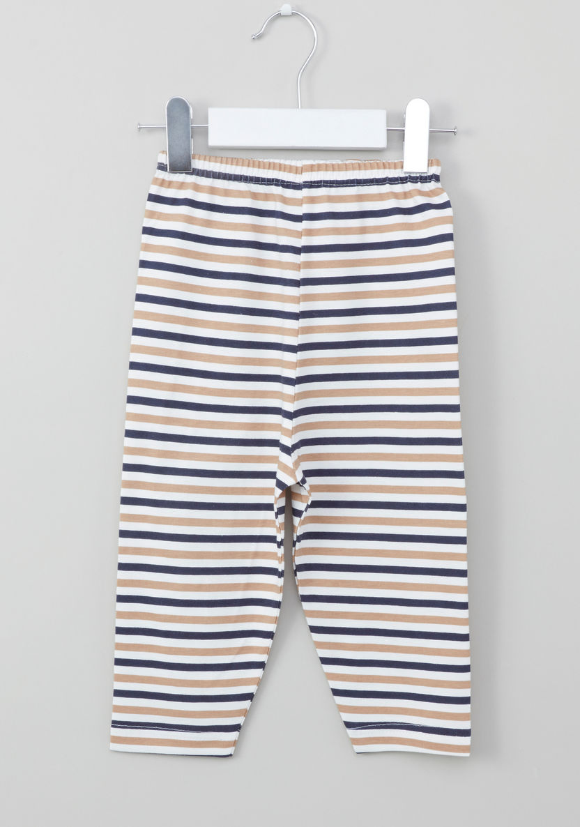 Juniors Dinosaur Patch Detail T-shirt and Striped Pyjama Set-Pyjama Sets-image-6