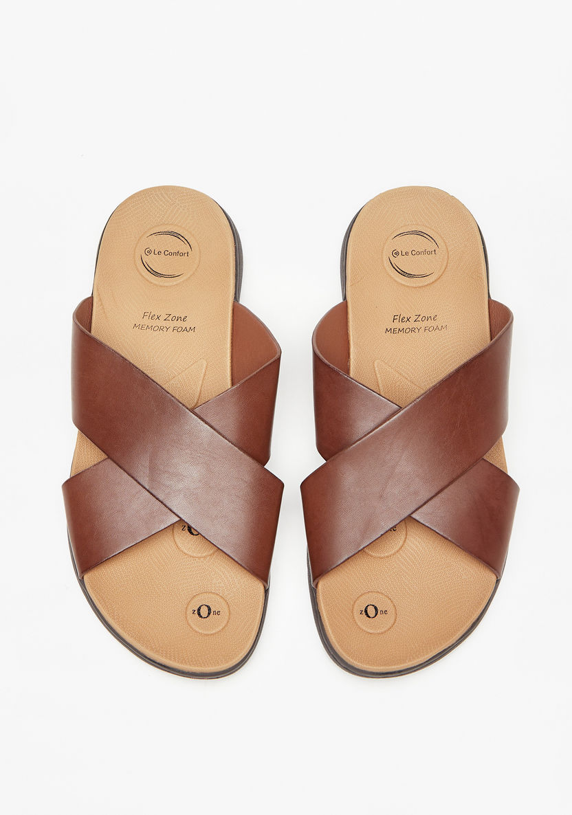 Le Confort Solid Cross Strap Slip-On Sandals-Men%27s Sandals-image-1