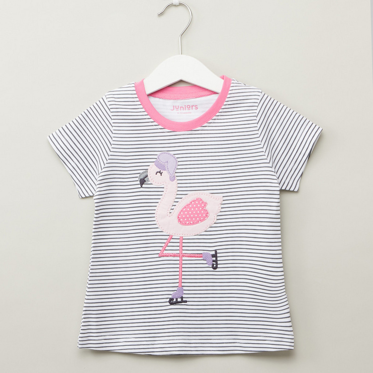 Juniors Flamingo Embroidered T-shirt and Solid Pyjamas Set