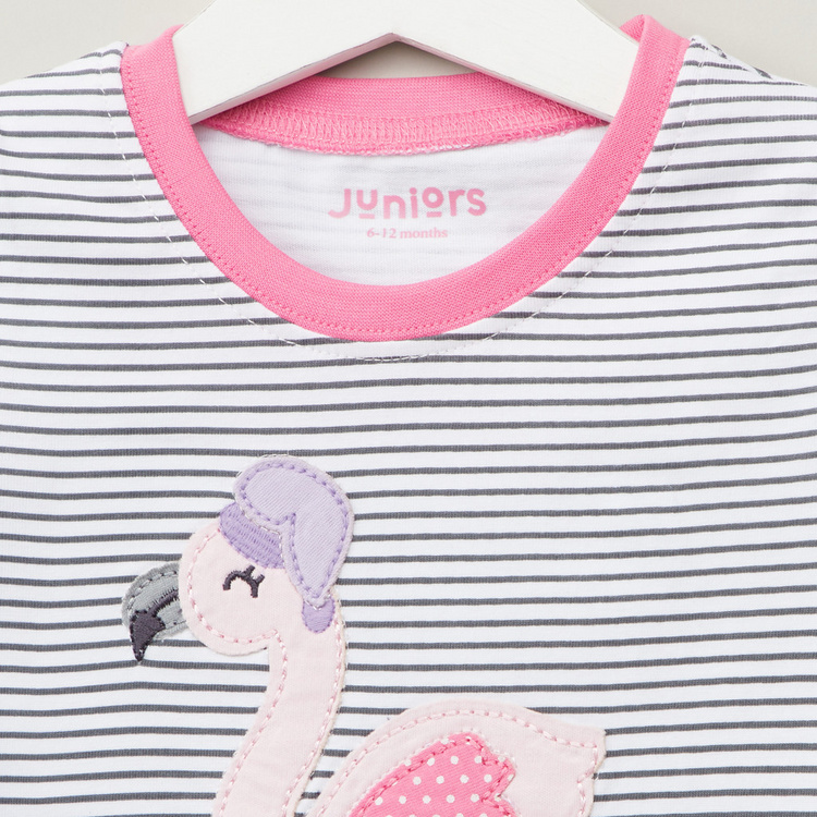 Juniors Flamingo Embroidered T-shirt and Solid Pyjamas Set