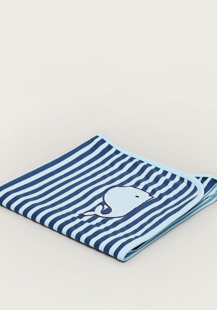 Juniors Striped Receiving Blanket with Whale Embroidery - 80x80 cms-Receiving Blankets-image-0