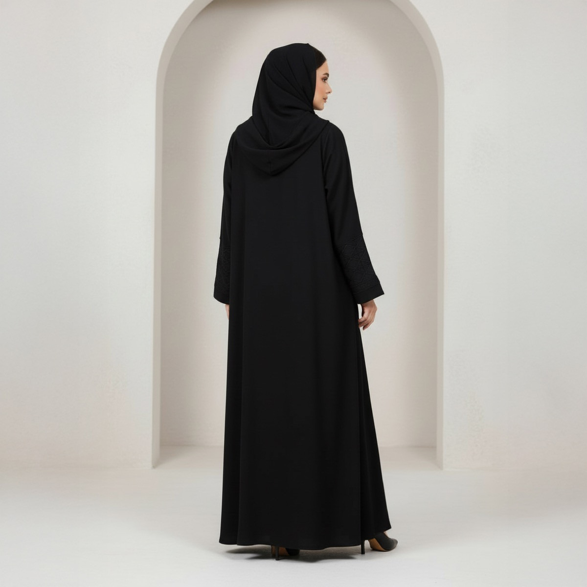 عباية أنيقة بأكمام مطرزة إيثيريال نوار مع حجاب من فاشون لاين-women-arabicclothing-abayas-image-4