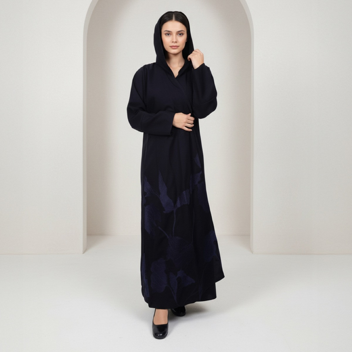 عباية مطرزة بالورود ميدنايت بلوم مع حجاب من فاشون لاين-women-arabicclothing-abayas-image-1