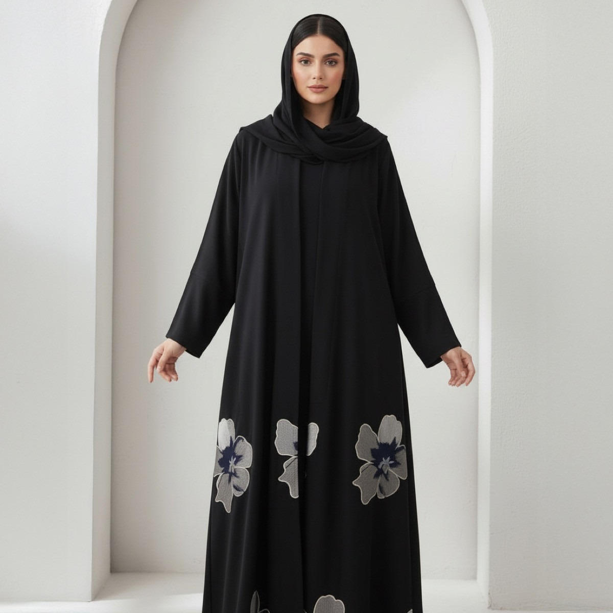 عباية مطرزة بالورود الذهبية بلوسوم إيليجانس مع حجاب من فاشون لاين-women-arabicclothing-abayas-image-2