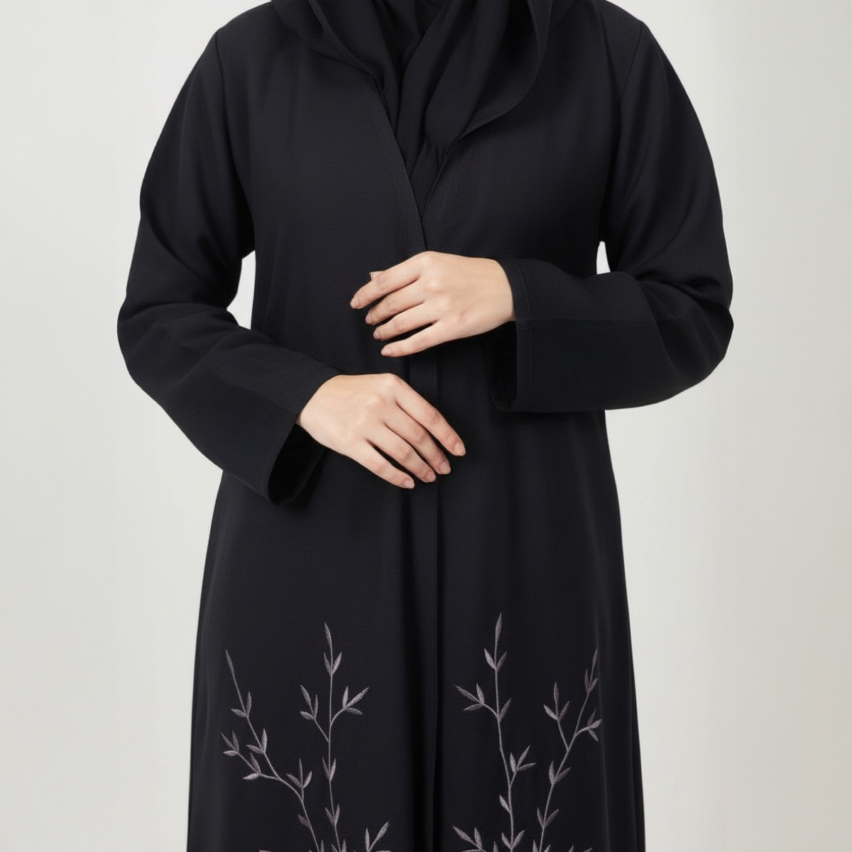 عباية سوداء مطرزة بالورود مع حجاب من فاشون لاين-women-arabicclothing-abayas-image-3