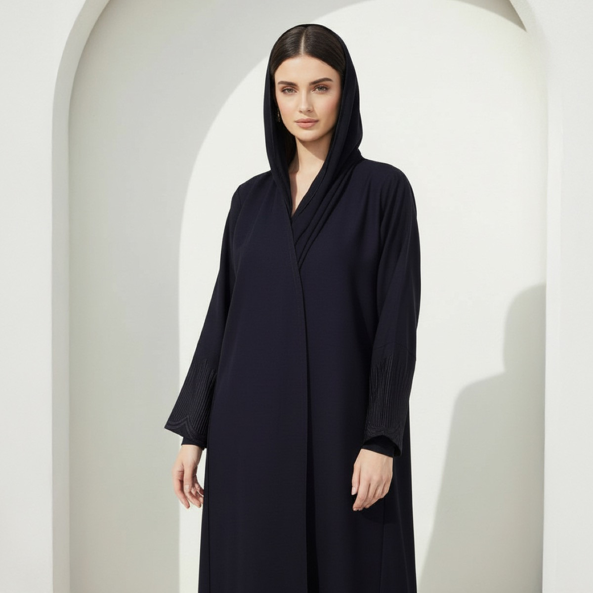 Fashion Line Arabian Allure Embroidered Cuff Abaya with Hijab-women-arabicclothing-abayas-image-2