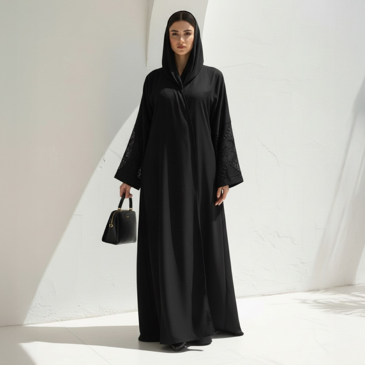 عباية مطرزة بأكمام أرابيان إيليجانس مع حجاب من فاشون لاين-women-arabicclothing-abayas-image-1