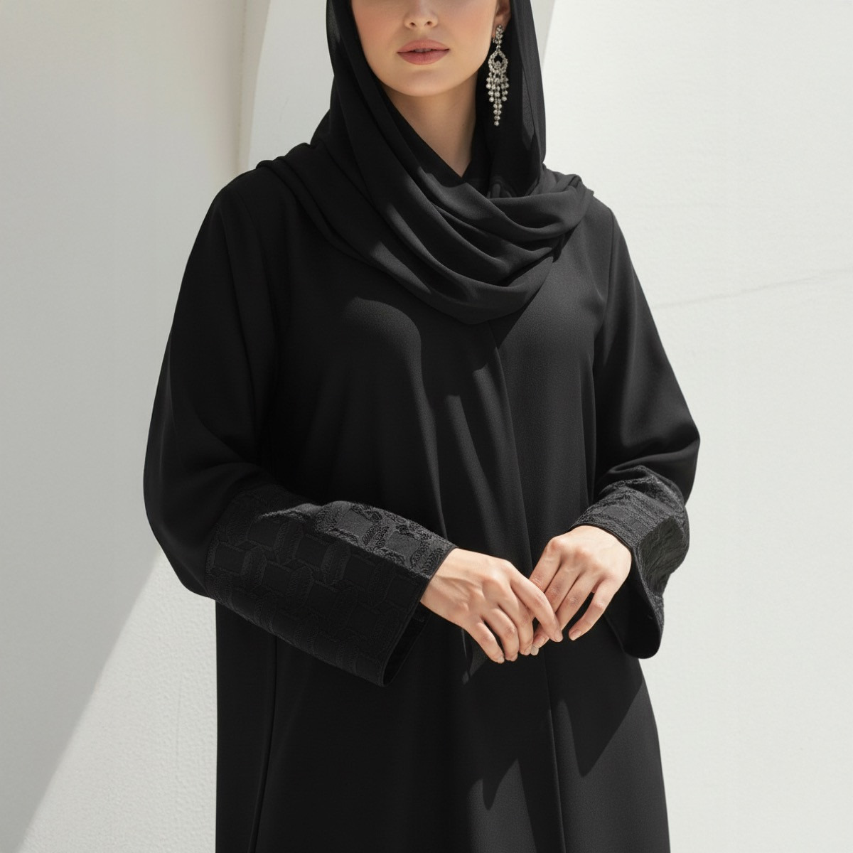 Fashion Line Arabian Grace Embroidered Sleeve Elegance Abaya with Hijab-women-arabicclothing-abayas-image-3