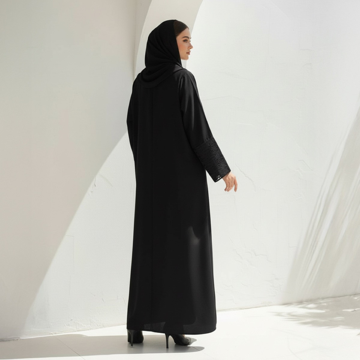 Fashion Line Arabian Grace Embroidered Sleeve Elegance Abaya with Hijab-women-arabicclothing-abayas-image-4