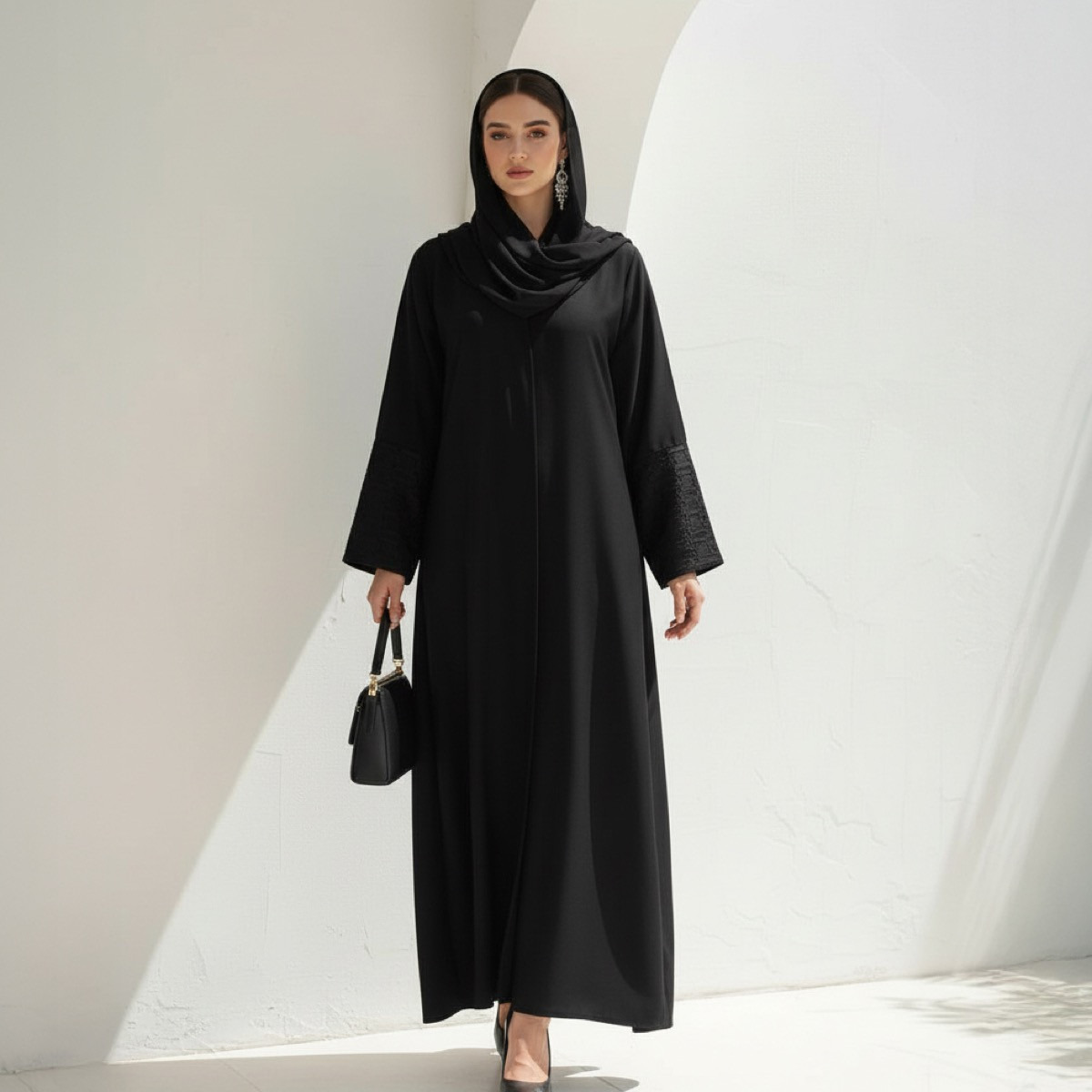 عباية أنيقة بأكمام مطرزة أرابيان جريس مع حجاب من فاشون لاين-women-arabicclothing-abayas-image-5