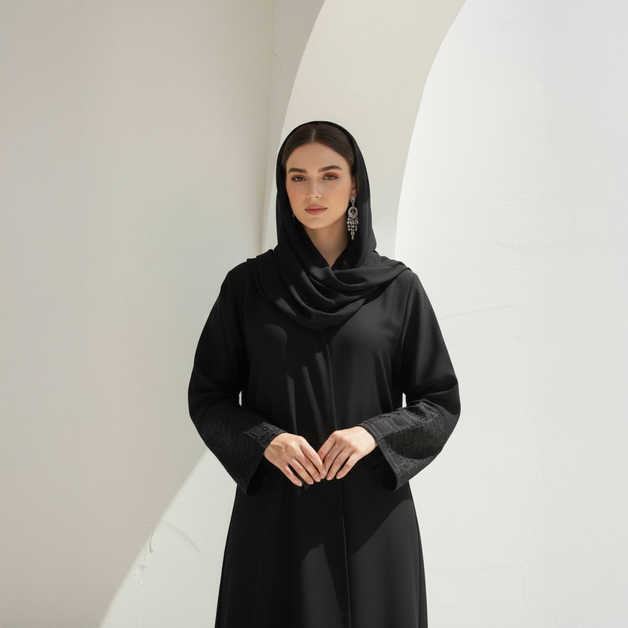 عباية أنيقة بأكمام مطرزة أرابيان جريس مع حجاب من فاشون لاين-women-arabicclothing-abayas-image-6