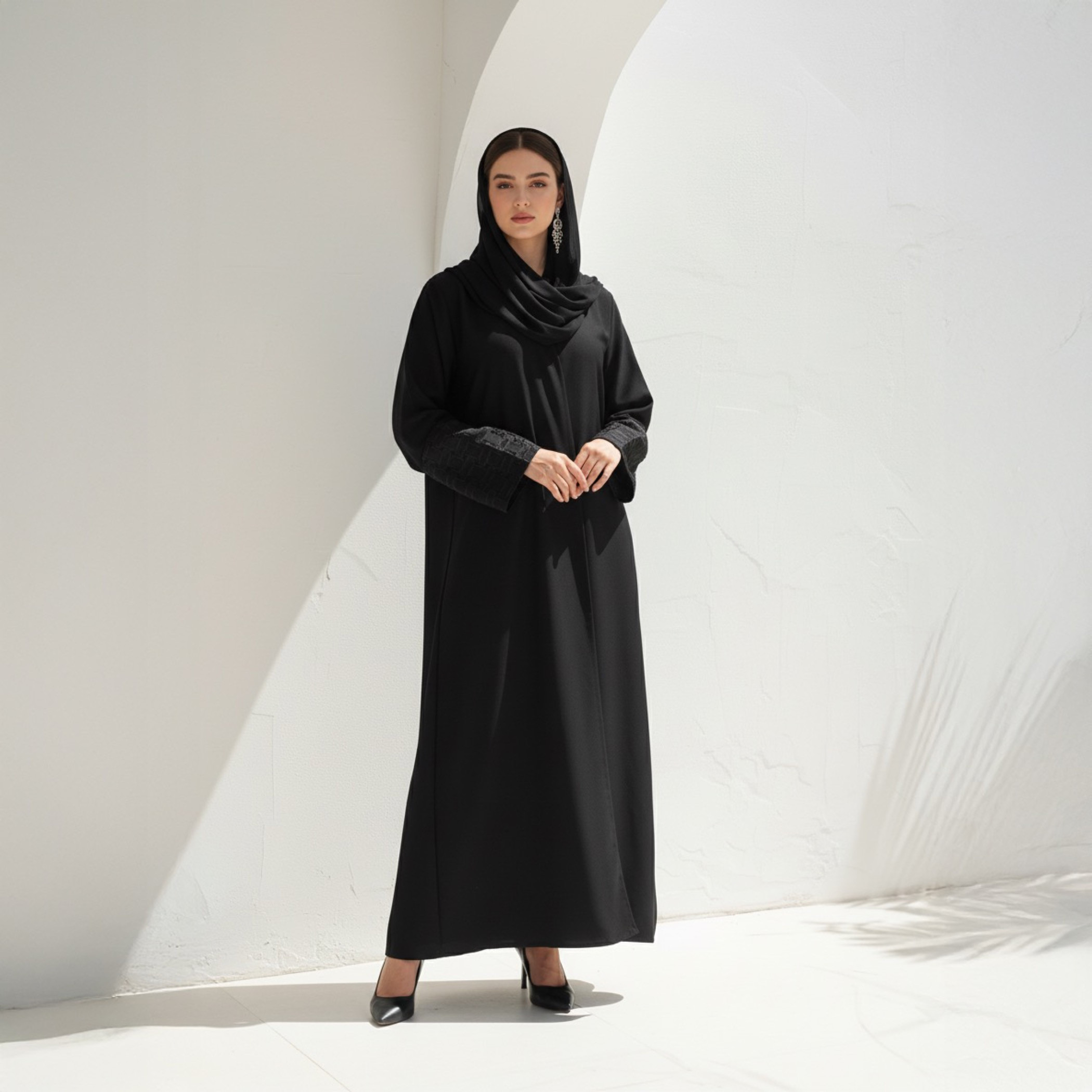 Fashion Line Arabian Grace Embroidered Sleeve Elegance Abaya with Hijab-women-arabicclothing-abayas-image-7