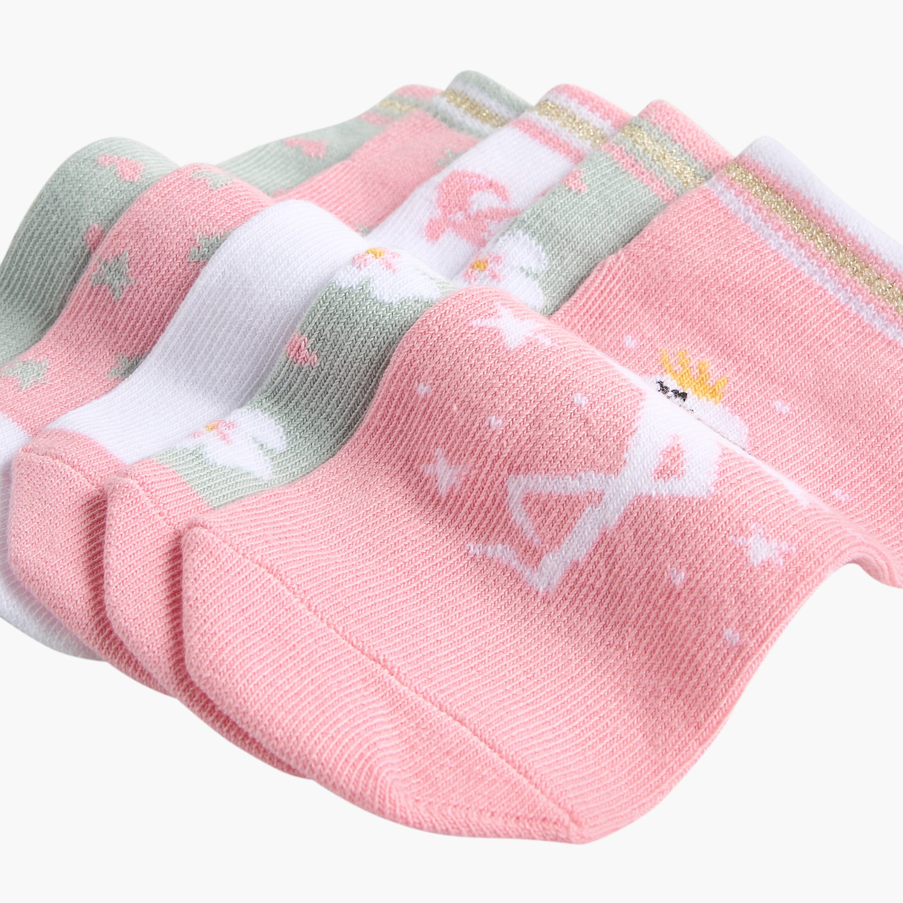 Little Missy Printed Non-Terry Ankle Length Socks - Set of 5-girls-accessories-socks-image-3