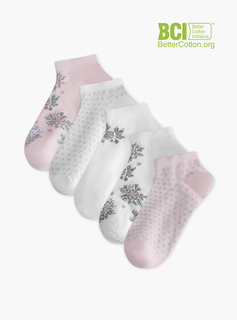 طقم جوارب 5 أزواج بطول الكاحل وطبعات زهرية من سيليست-women-socksandstockings-image-1