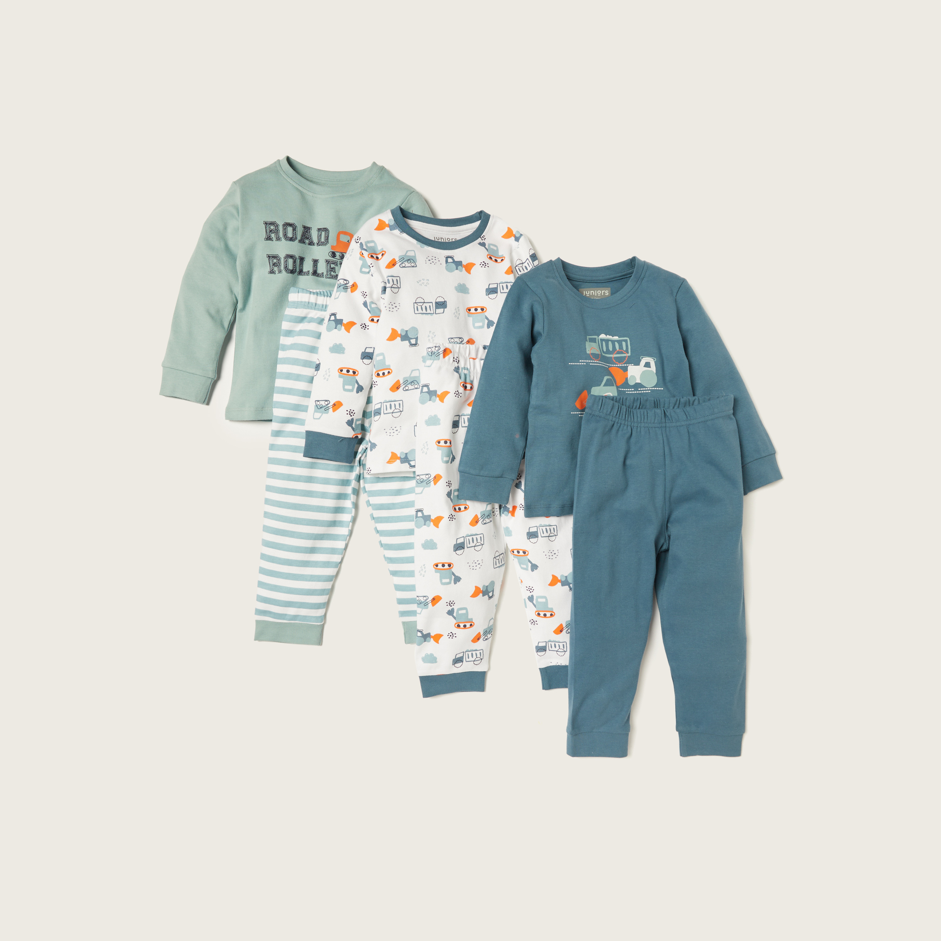 Juniors Printed Long Sleeves T-shirt and Pyjamas - Set of 3-baby-boys-clothing-nightwear-pyjamasets-image-1