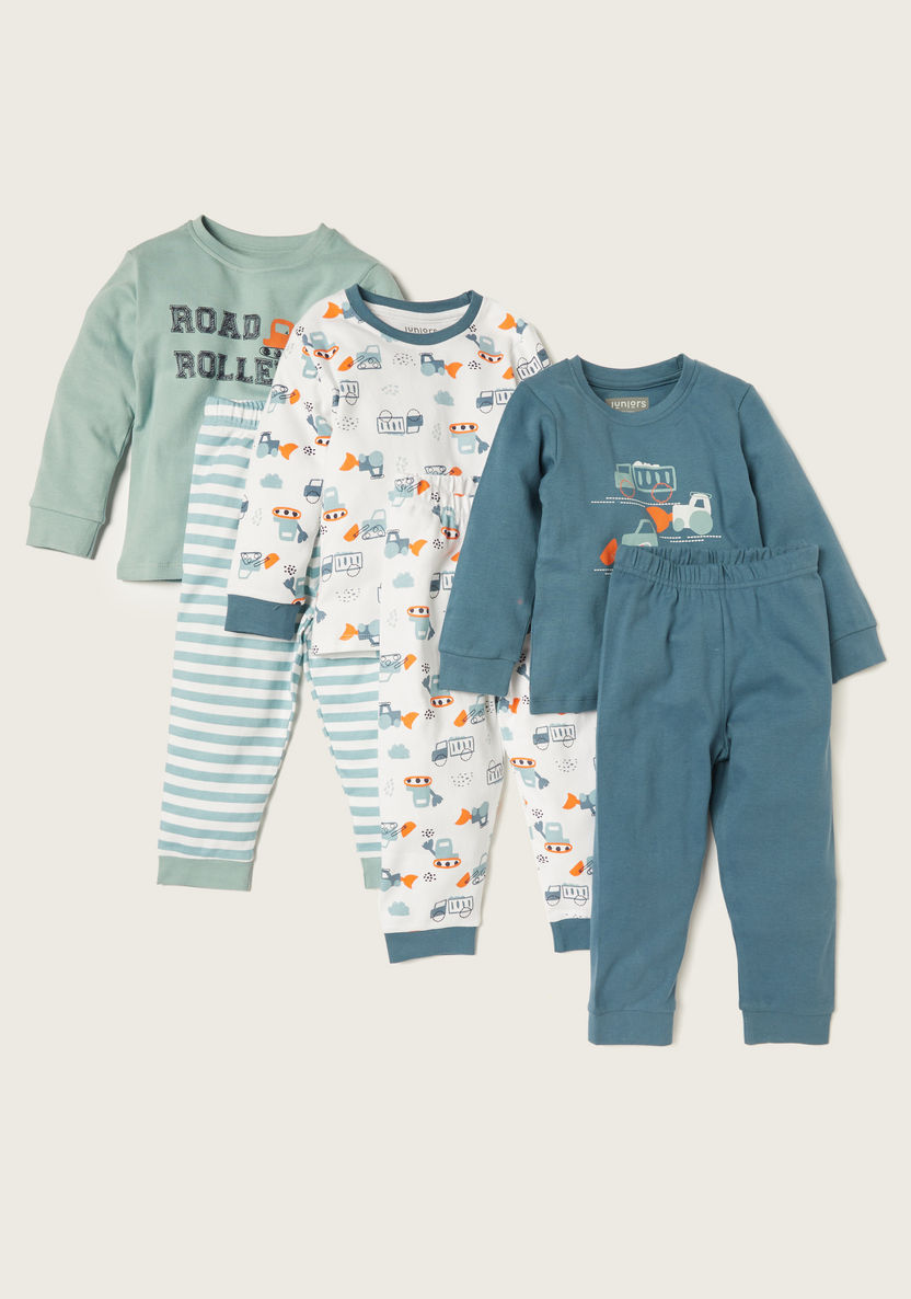Juniors Printed Long Sleeves T-shirt and Pyjamas - Set of 3-Pyjama Sets-image-0