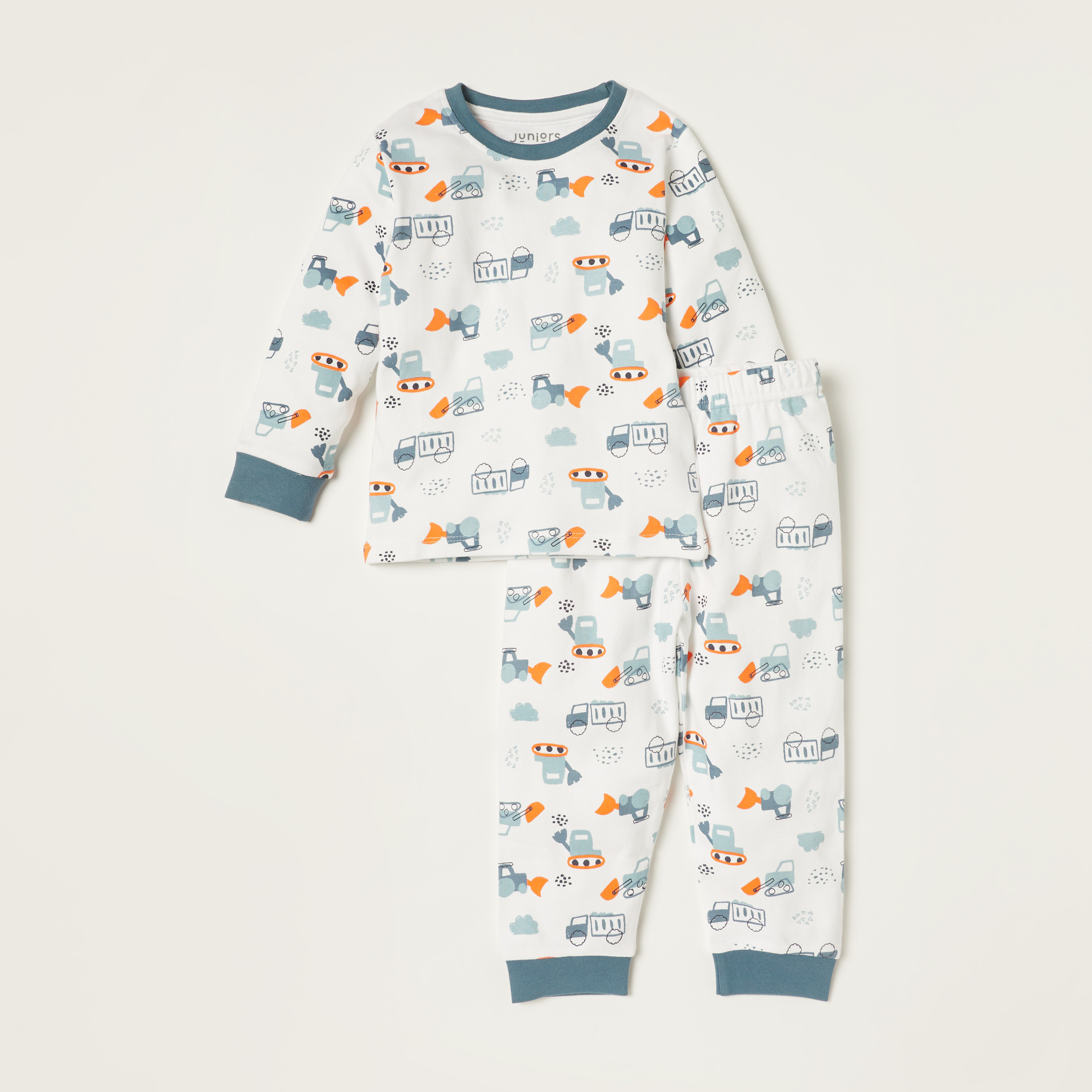 Juniors Printed Long Sleeves T-shirt and Pyjamas - Set of 3-baby-boys-clothing-nightwear-pyjamasets-image-2
