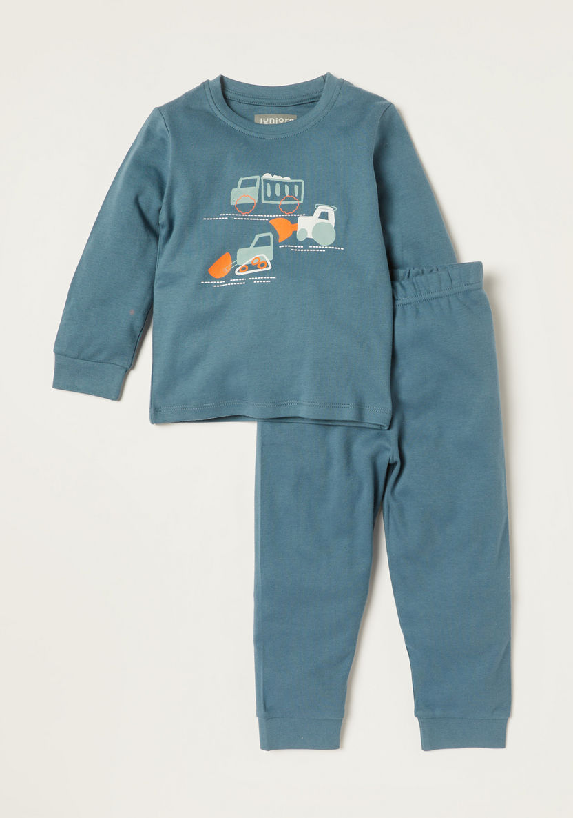 Juniors Printed Long Sleeves T-shirt and Pyjamas - Set of 3-Pyjama Sets-image-2