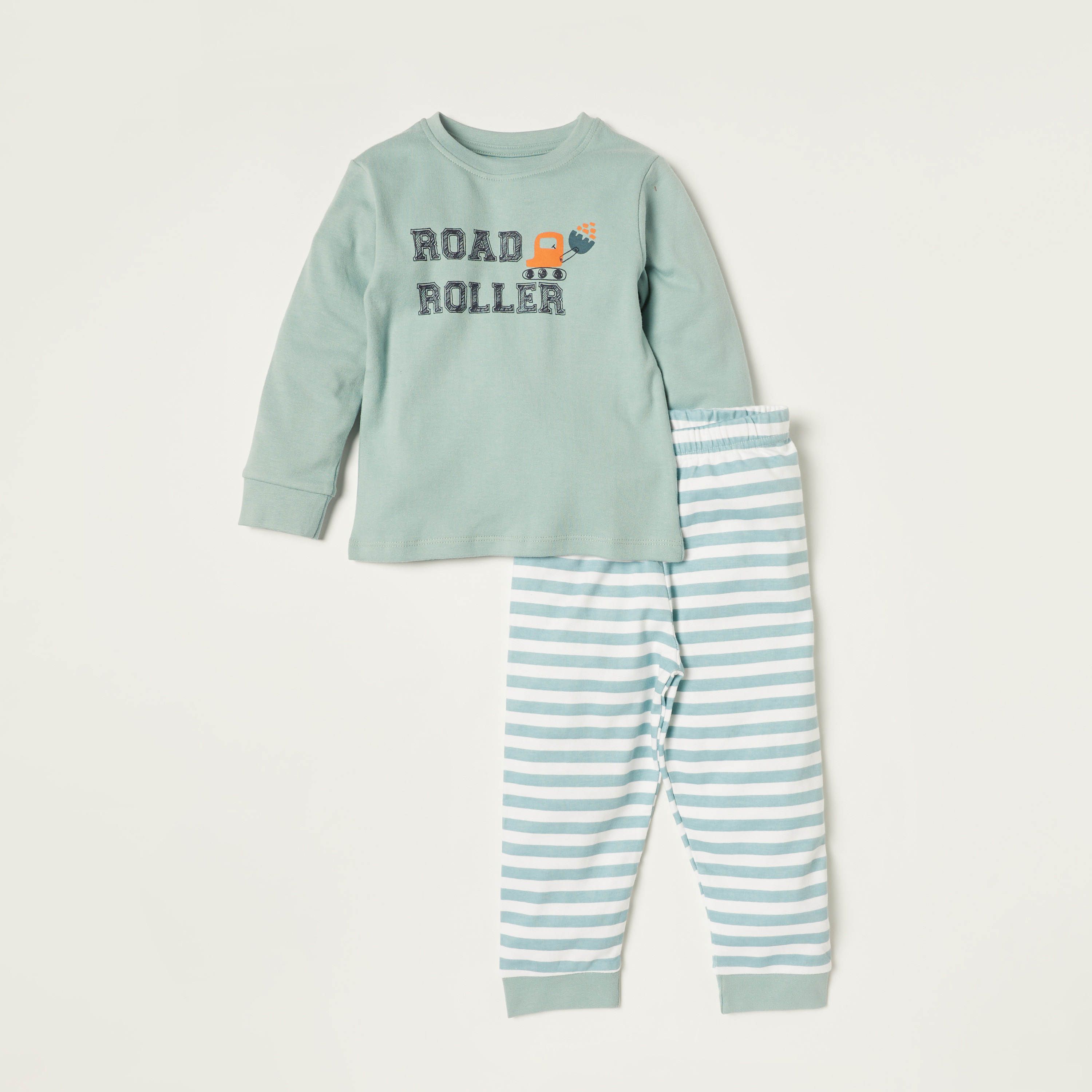 Juniors Printed Long Sleeves T-shirt and Pyjamas - Set of 3-baby-boys-clothing-nightwear-pyjamasets-image-4