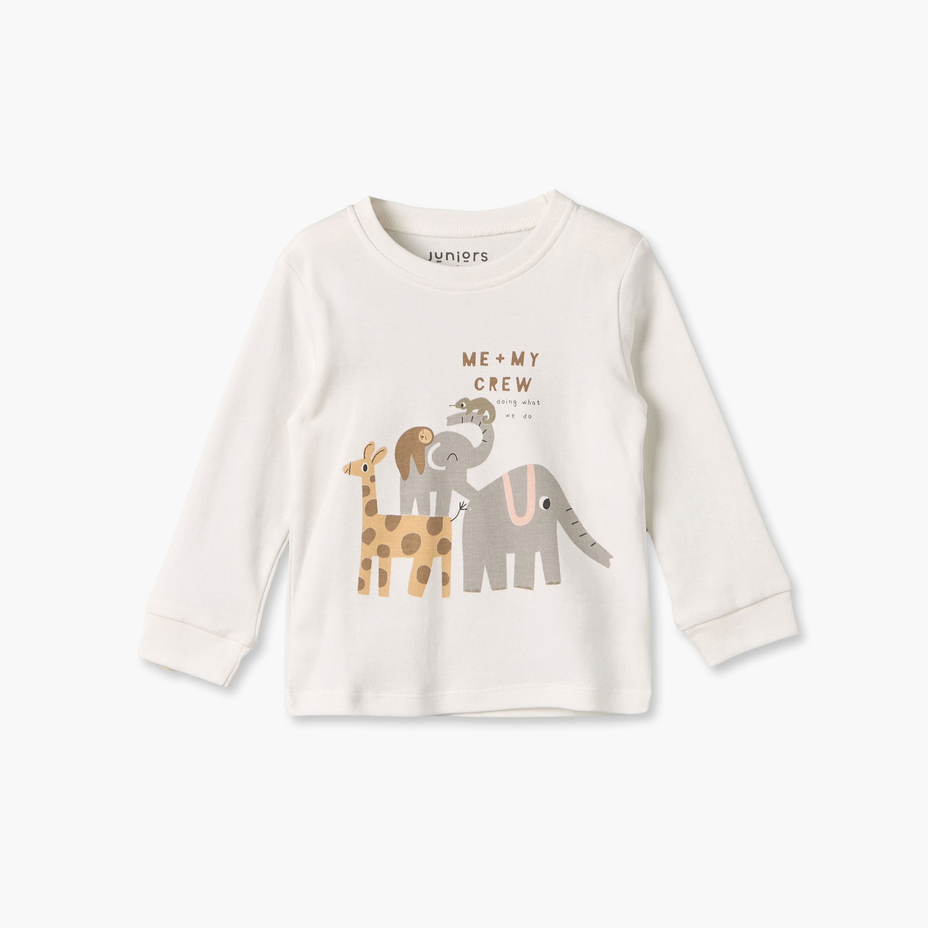 Pack of 3 Juniors Cotton Crew Neck Long Sleeves Pyjama Set with Safari Print-baby-boys-clothing-nightwear-pyjamasets-image-9