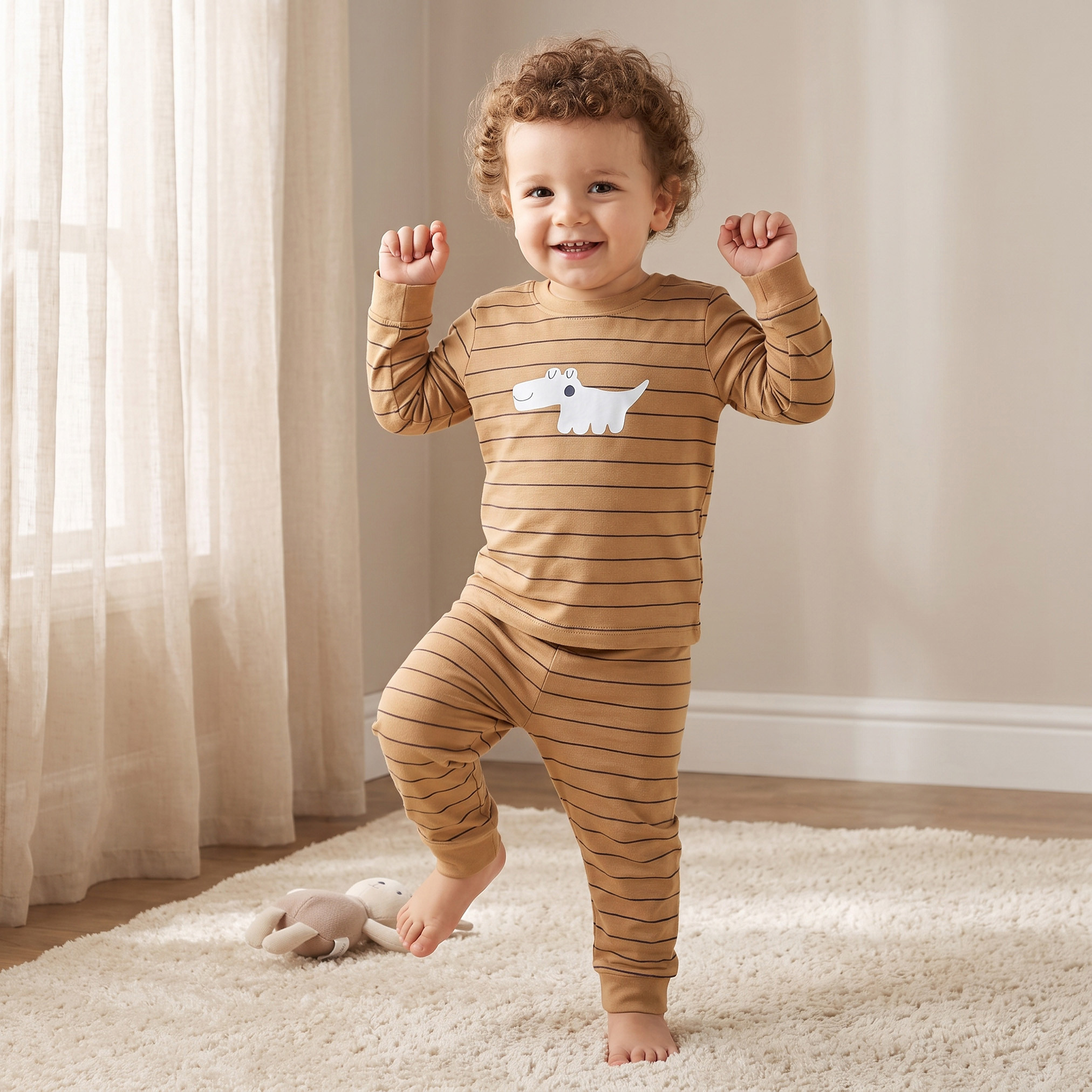 طقم بيجاما قطن بياقة ضيقة وأكمام طويلة وطبعات تمساح من جونيورز-baby-boys-clothing-nightwear-pyjamasets-image-1