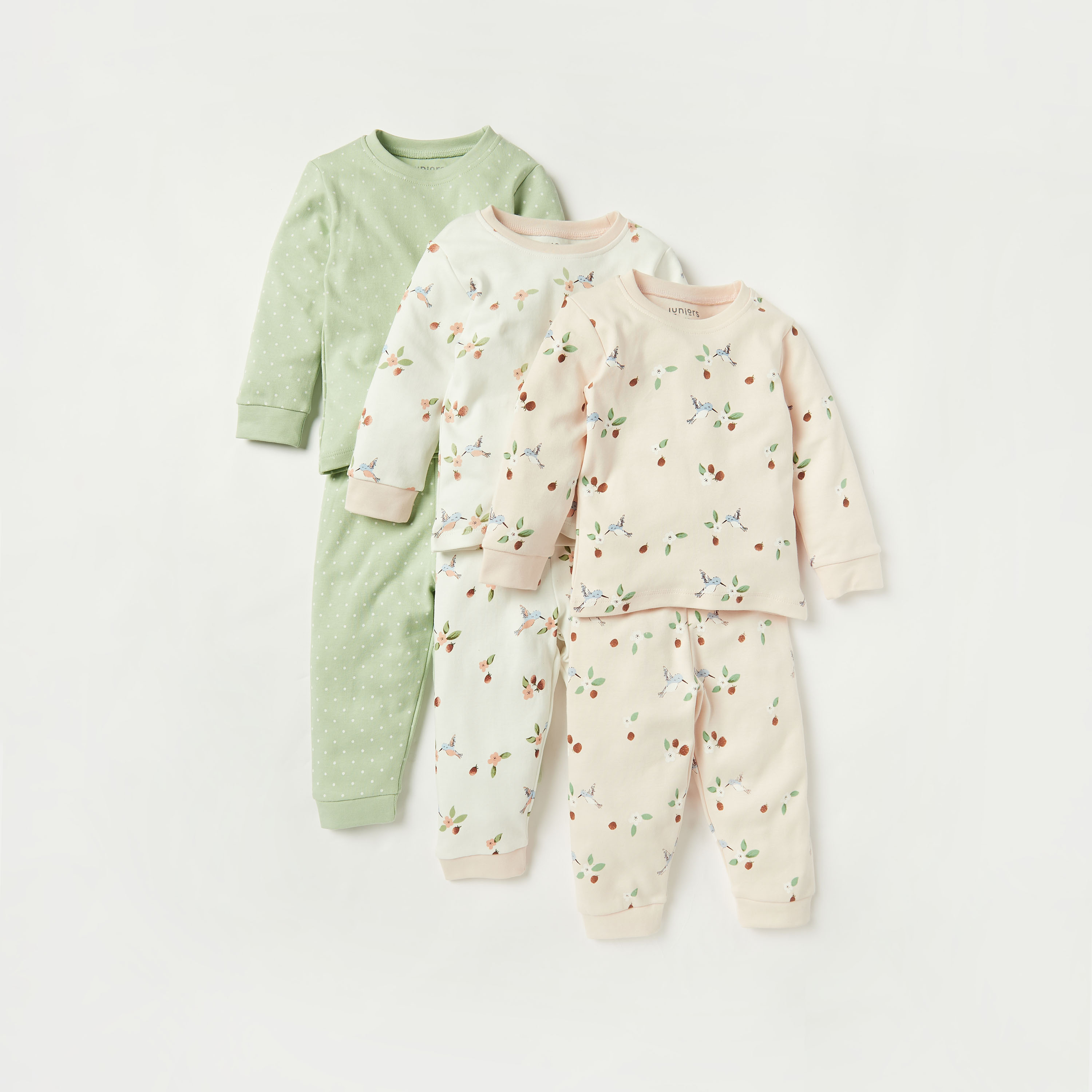 Juniors Printed Long Sleeves T-shirts and Pyjamas - Set of 3-baby-girls-clothing-nightwear-pyjamasets-image-1
