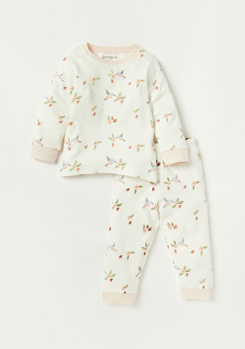 Juniors Printed Long Sleeves T-shirts and Pyjamas - Set of 3-Pyjama Sets-image-2