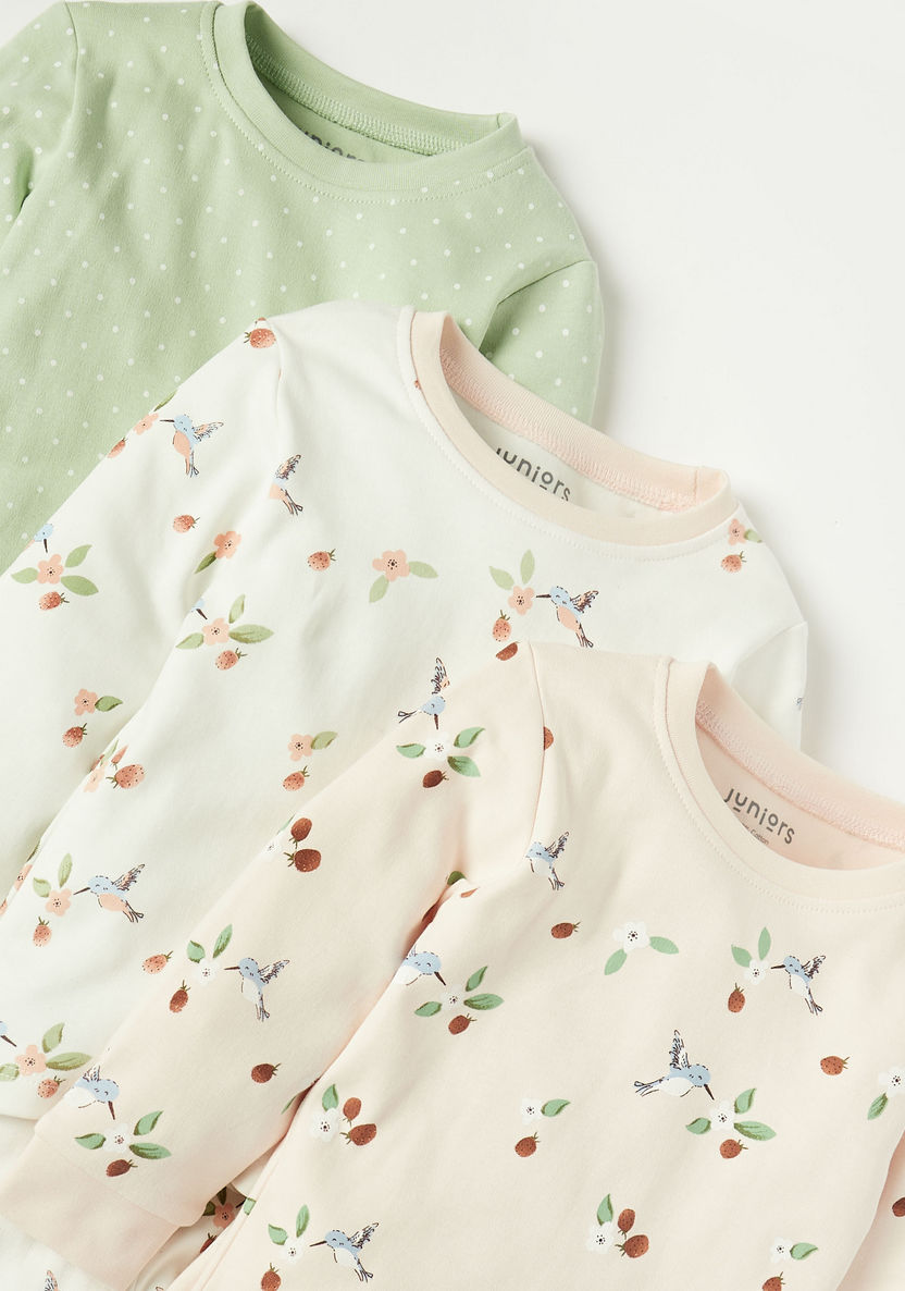 Juniors Printed Long Sleeves T-shirts and Pyjamas - Set of 3-Pyjama Sets-image-4