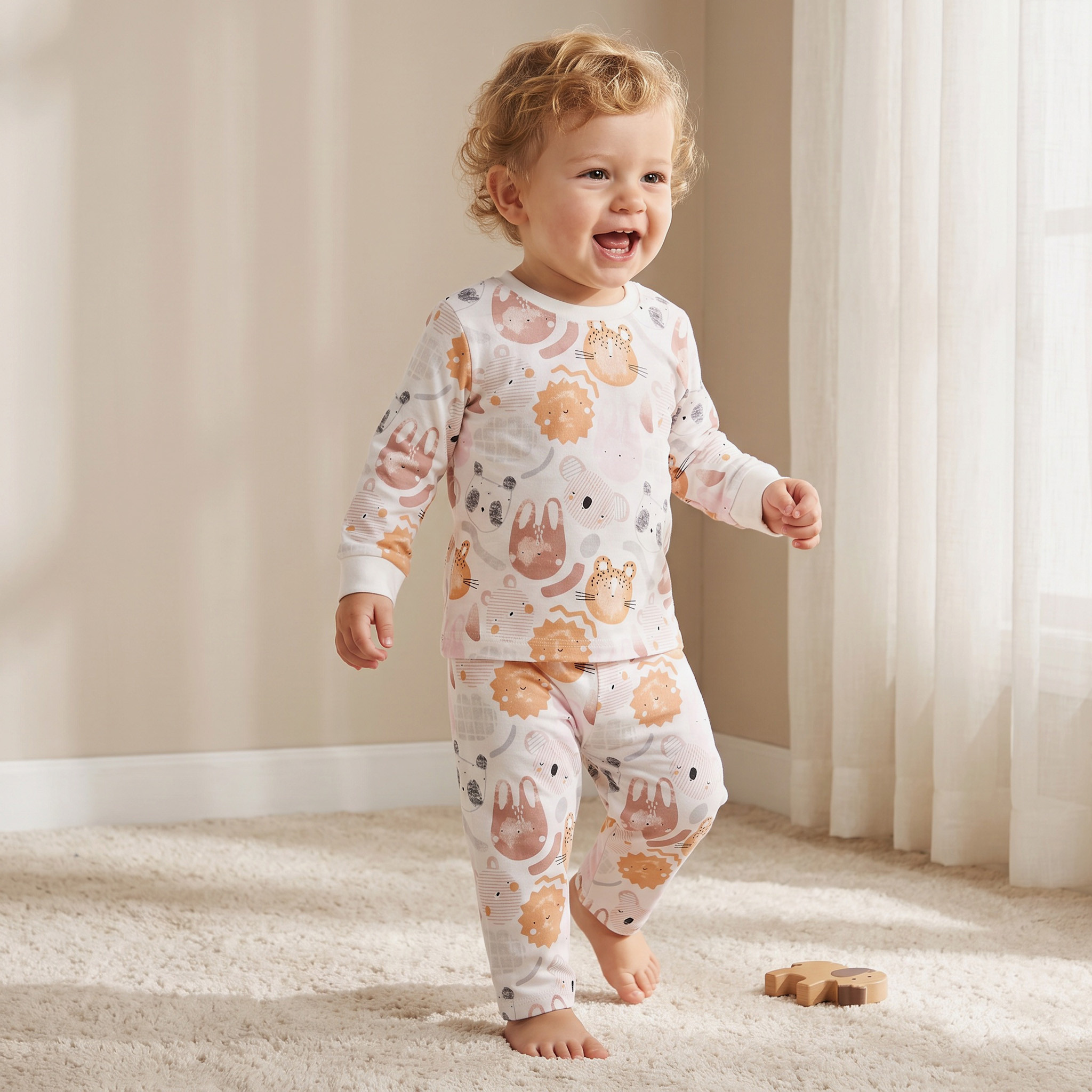 طقم بيجاما قطن بياقة ضيقة وأكمام طويلة وطبعات من جونيورز - عبوة من 3 أطقم-baby-boys-clothing-nightwear-pyjamasets-image-2