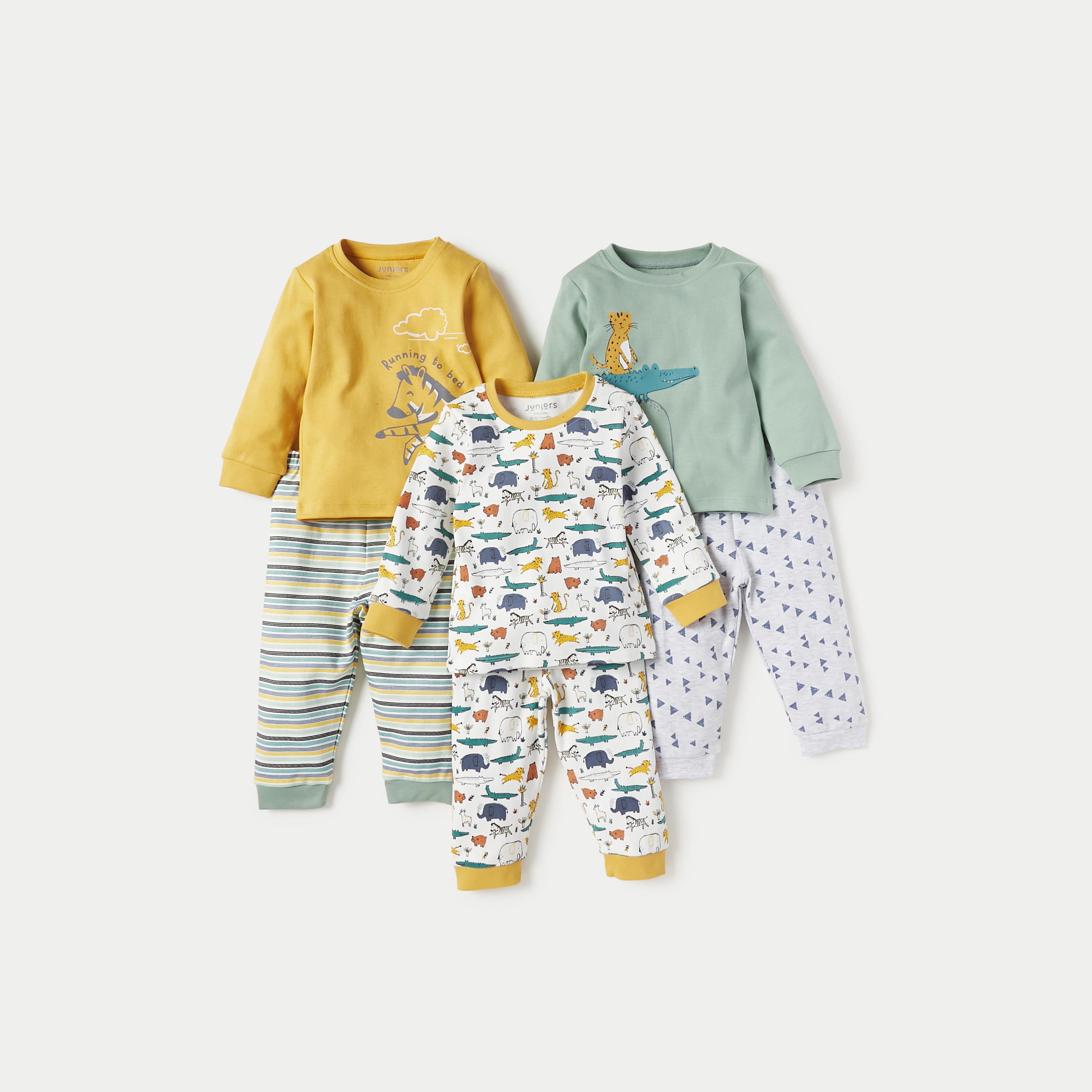 بنطلون بيجاما وتيشيرت بطبعات من جونيورز - طقم من 3 قطع-baby-boys-clothing-nightwear-pyjamasets-image-1