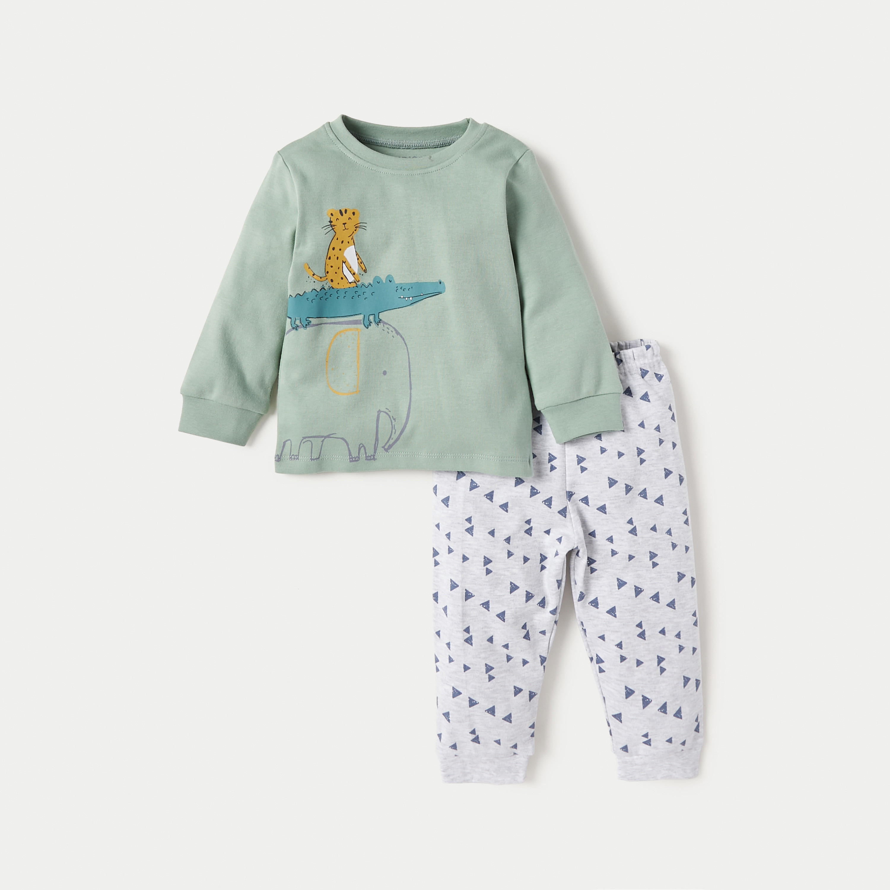 بنطلون بيجاما وتيشيرت بطبعات من جونيورز - طقم من 3 قطع-baby-boys-clothing-nightwear-pyjamasets-image-2