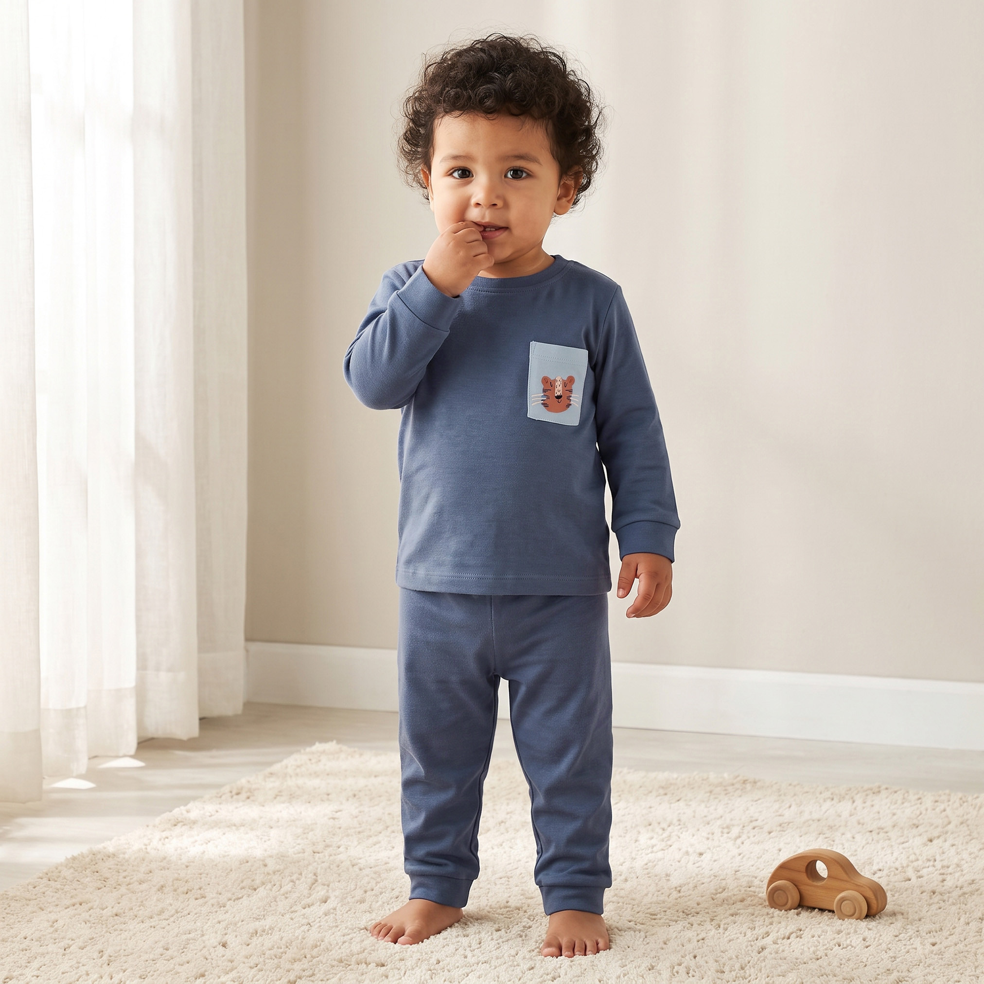 طقم بيجاما قطن بياقة ضيقة وأكمام طويلة وطبعات نمر من جونيورز-baby-boys-clothing-nightwear-pyjamasets-image-1
