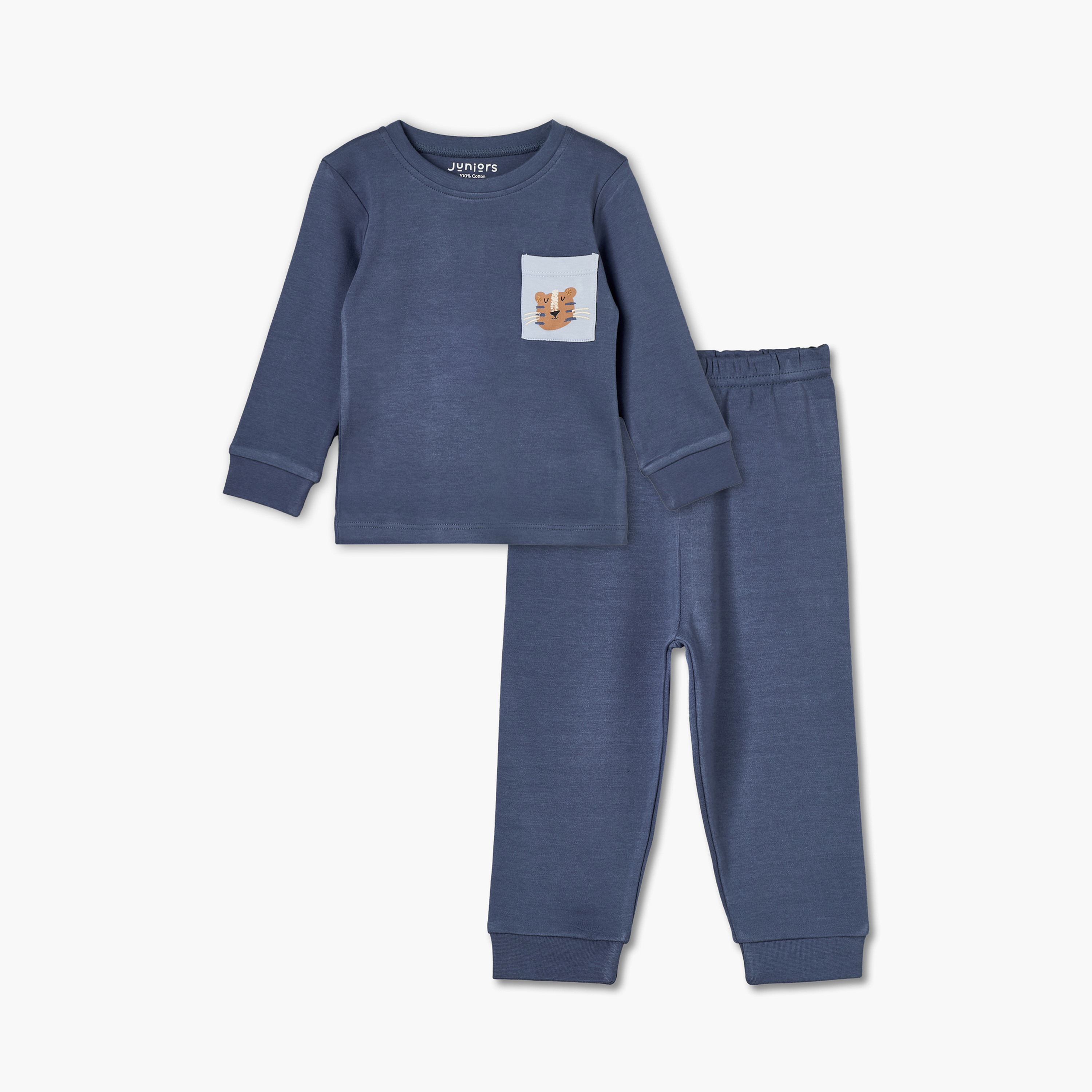 طقم بيجاما قطن بياقة ضيقة وأكمام طويلة وطبعات نمر من جونيورز-baby-boys-clothing-nightwear-pyjamasets-image-2