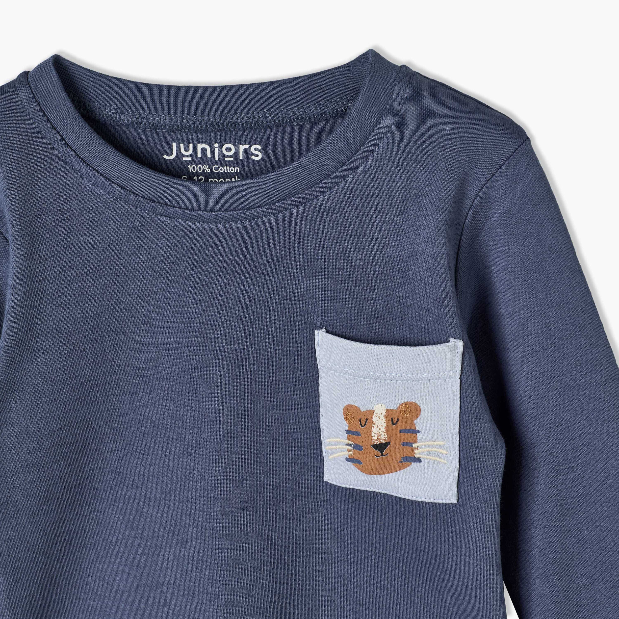 طقم بيجاما قطن بياقة ضيقة وأكمام طويلة وطبعات نمر من جونيورز-baby-boys-clothing-nightwear-pyjamasets-image-7