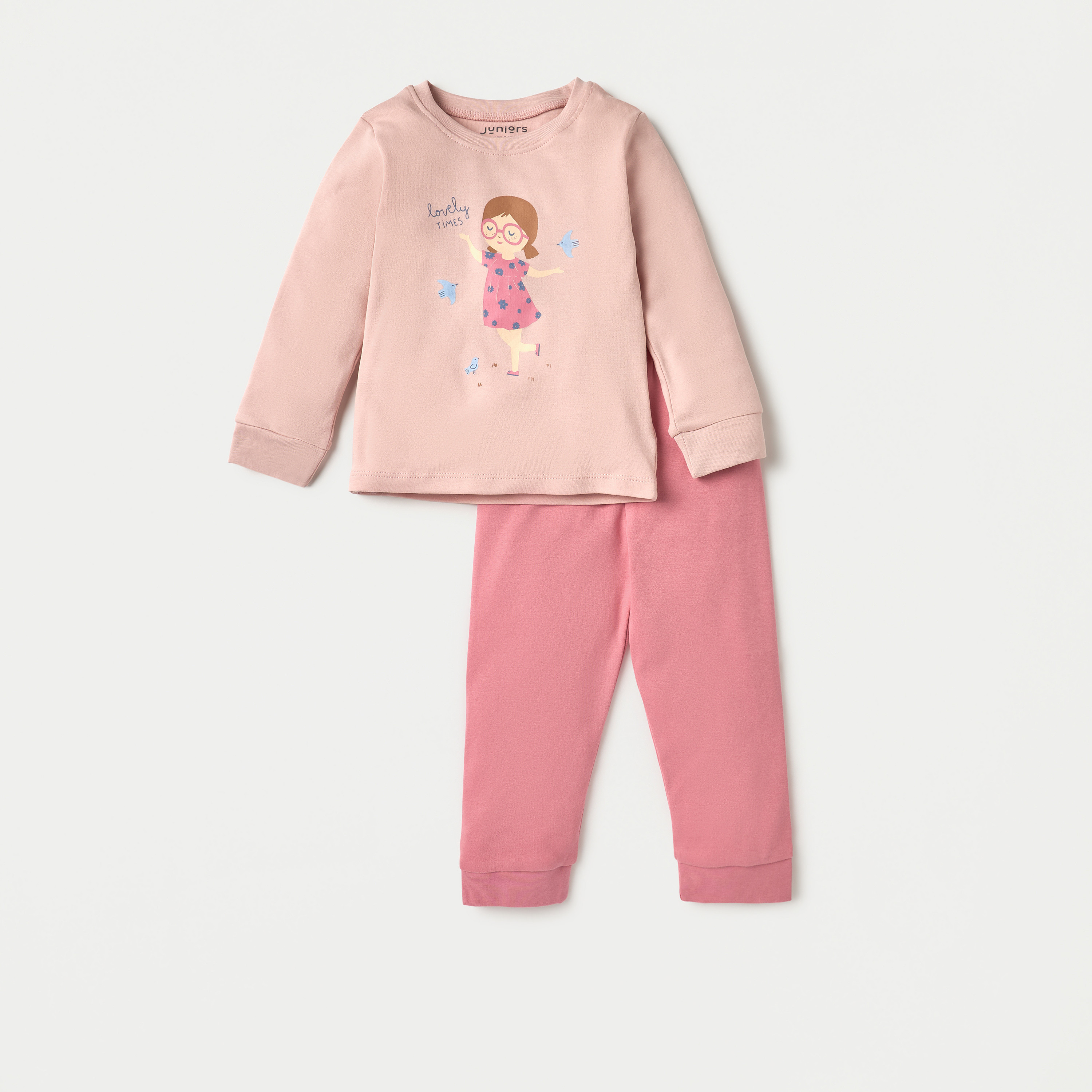 Juniors Assorted Long Sleeve T-shirts and Pyjamas - Set of 3-baby-girls-clothing-nightwear-pyjamasets-image-1