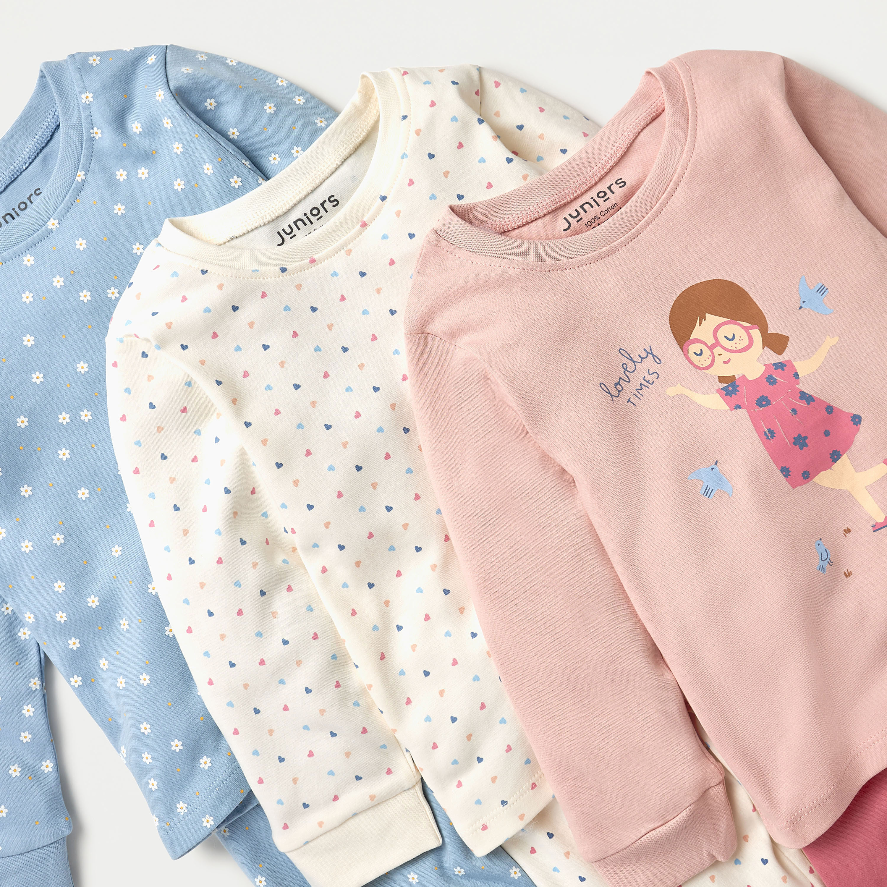 Juniors Assorted Long Sleeve T-shirts and Pyjamas - Set of 3-baby-girls-clothing-nightwear-pyjamasets-image-4