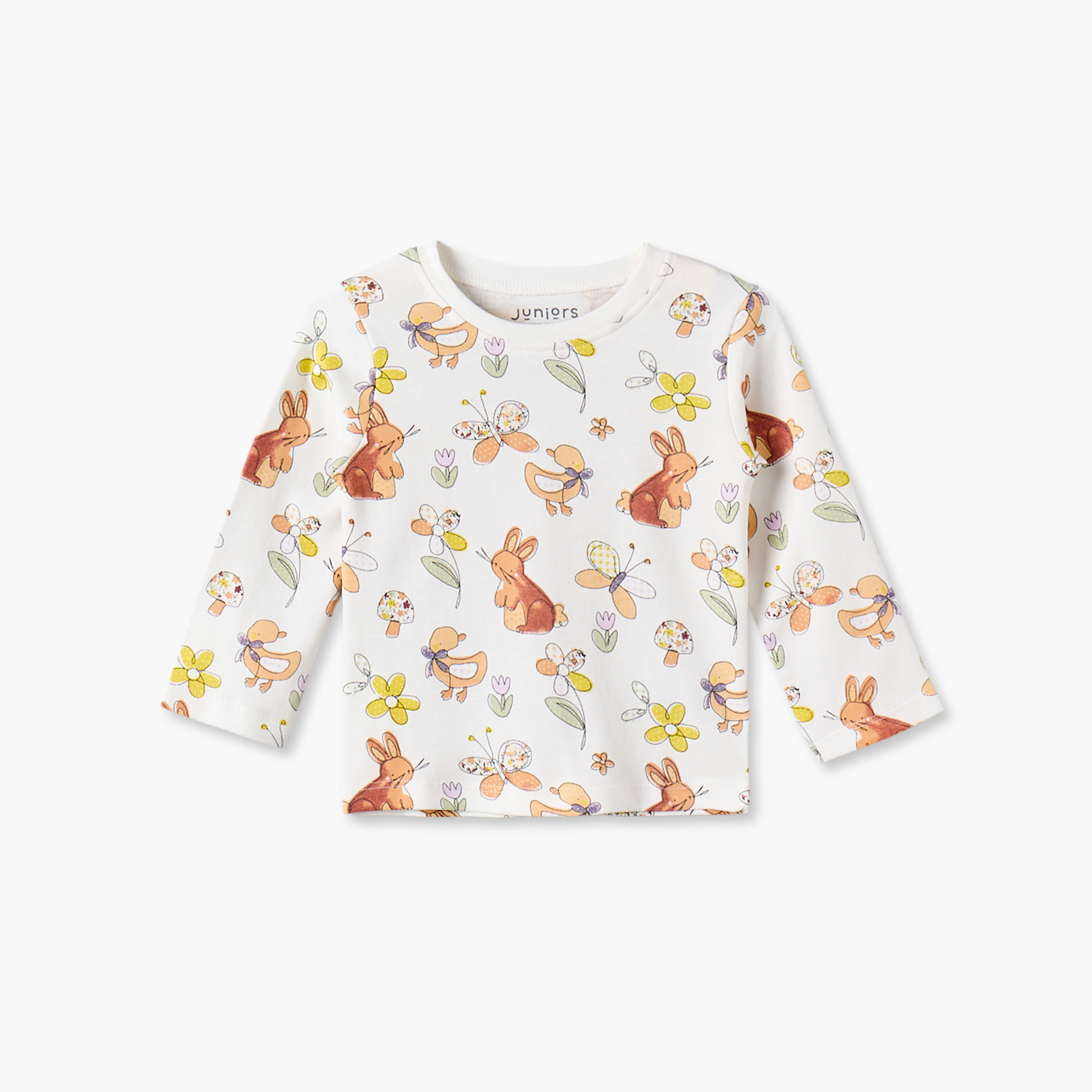 Pack of 3 Juniors Cotton Round Neck Long Sleeves Pyjama Set with Assorted Print-baby-girls-clothing-nightwear-pyjamasets-image-7