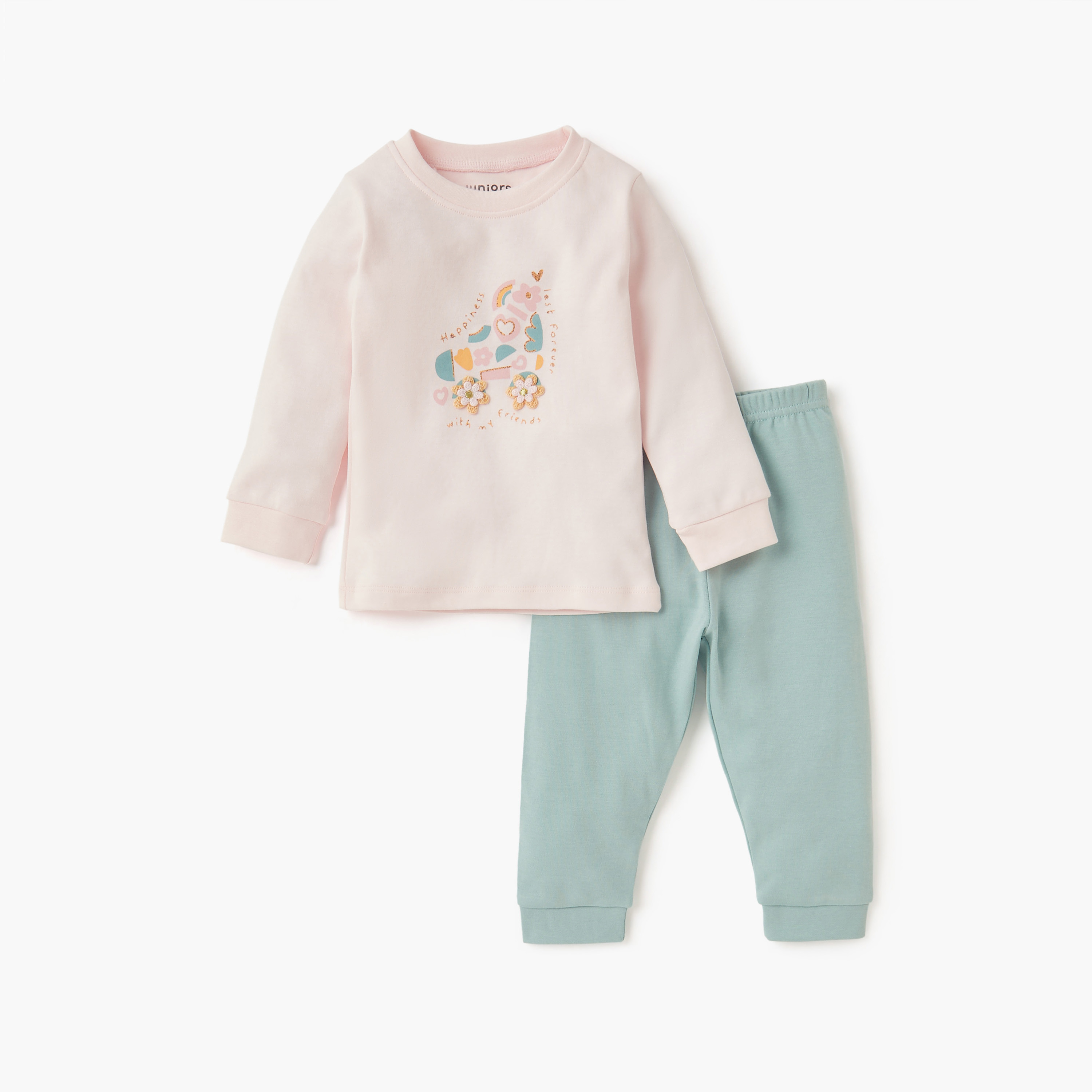 Juniors Printed Long Sleeve T-shirts and Pyjamas - Set of 2-baby-girls-clothing-nightwear-pyjamasets-image-2