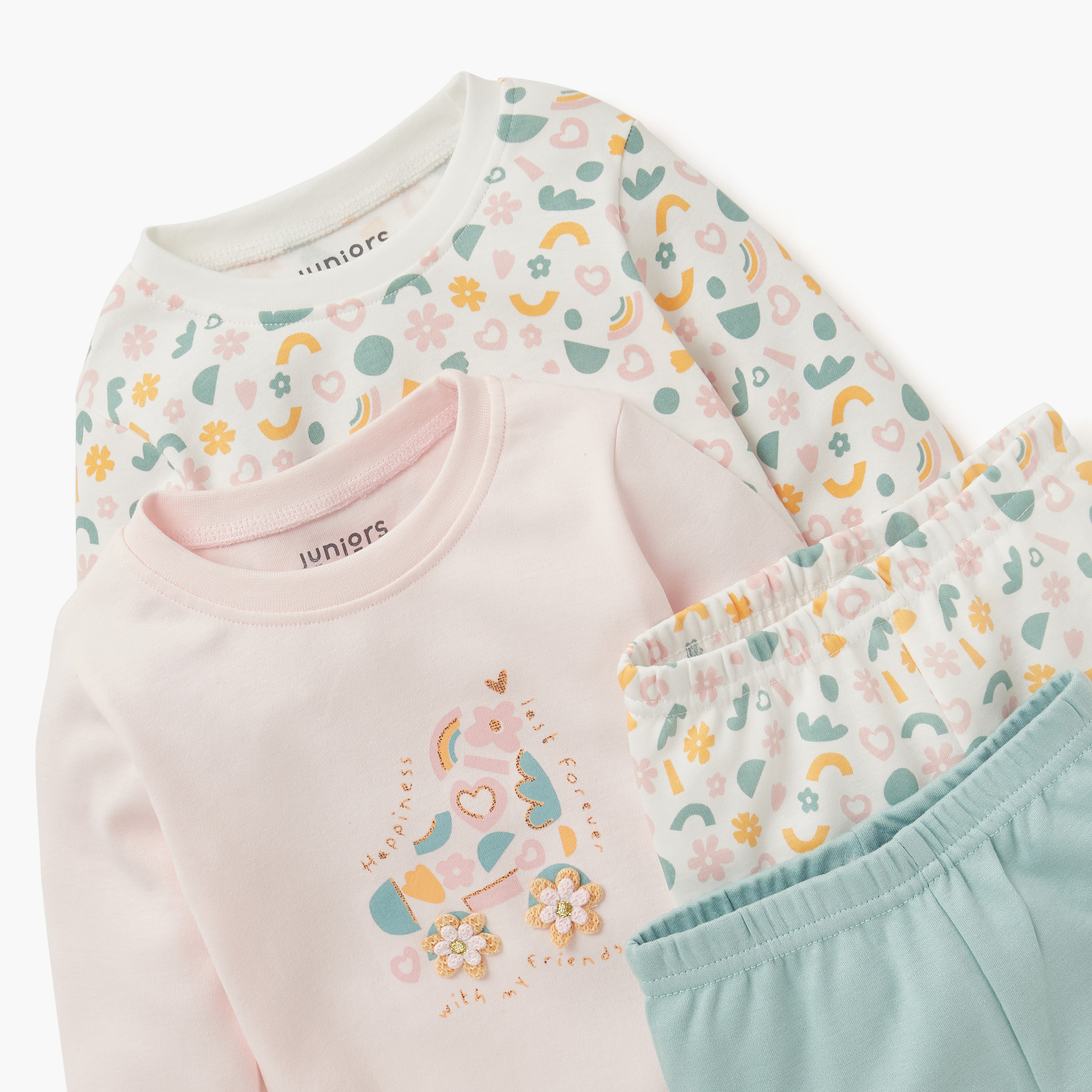 Juniors Printed Long Sleeve T-shirts and Pyjamas - Set of 2-baby-girls-clothing-nightwear-pyjamasets-image-4
