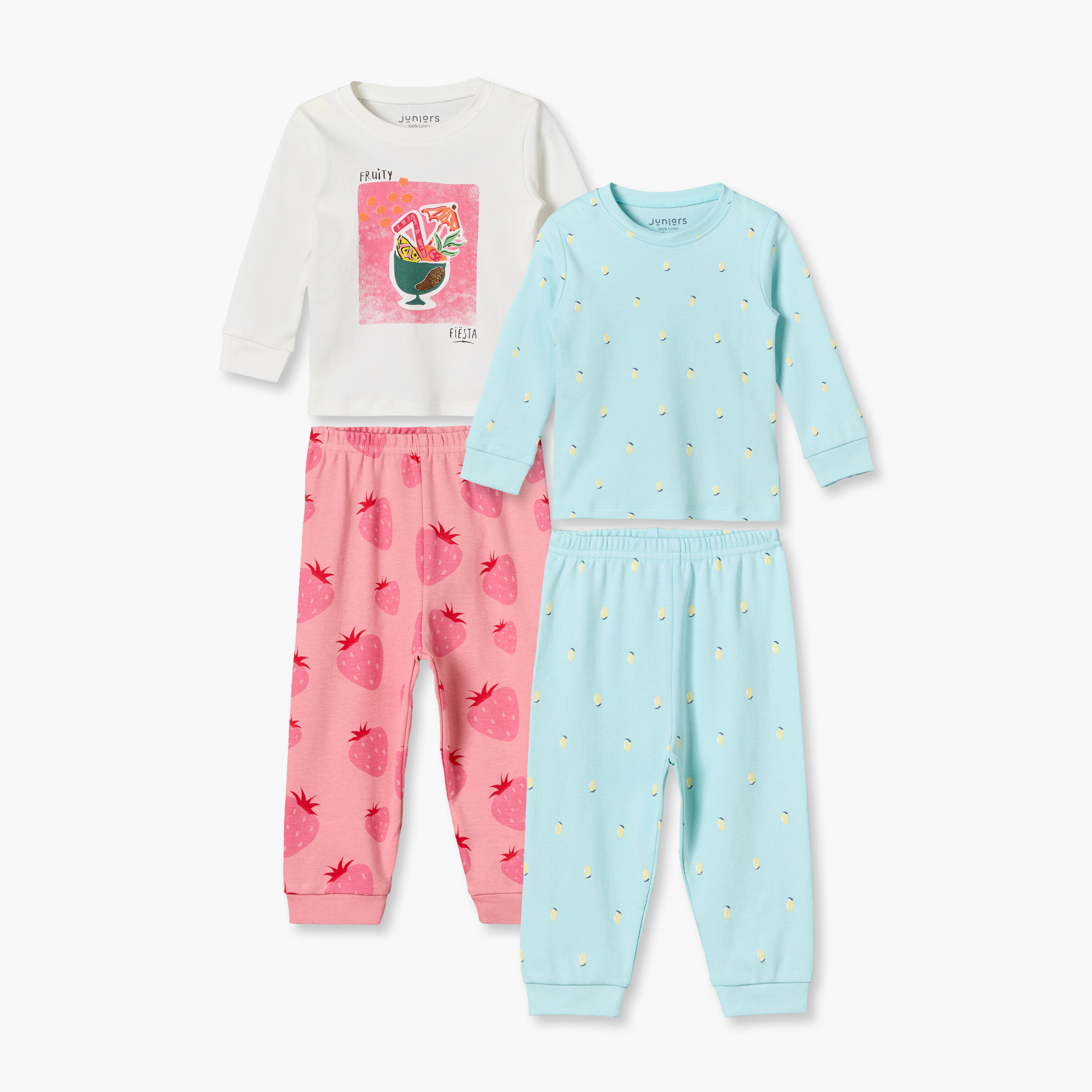 Pack of 2 Juniors Cotton Round Neck Long Sleeves Pyjama Set with Fruit Print-baby-girls-clothing-nightwear-pyjamasets-image-1