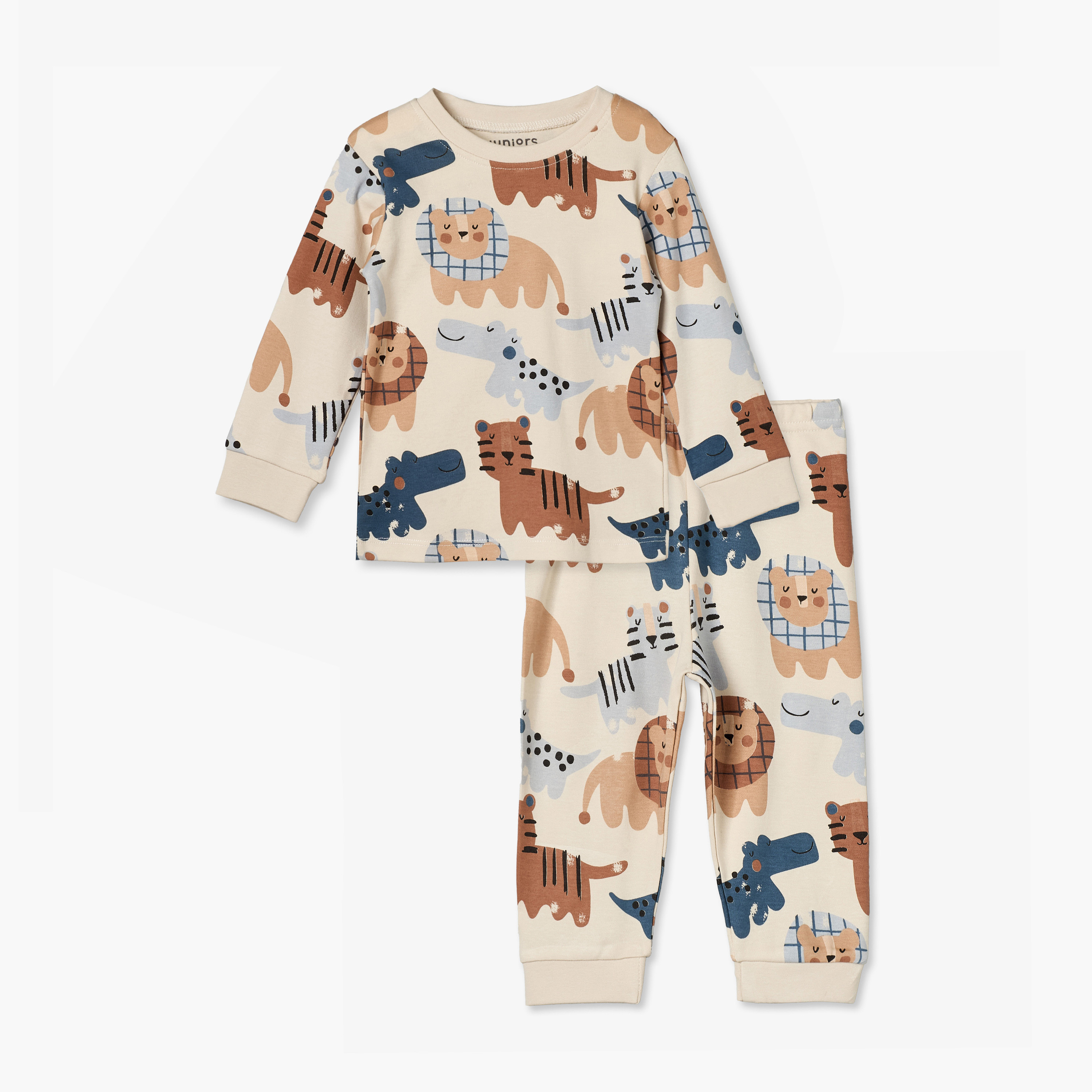 طقم بيجاما قطن بطبعات سفاري وياقة ضيقة وأكمام طويلة من جونيورز-baby-boys-clothing-nightwear-pyjamasets-image-2
