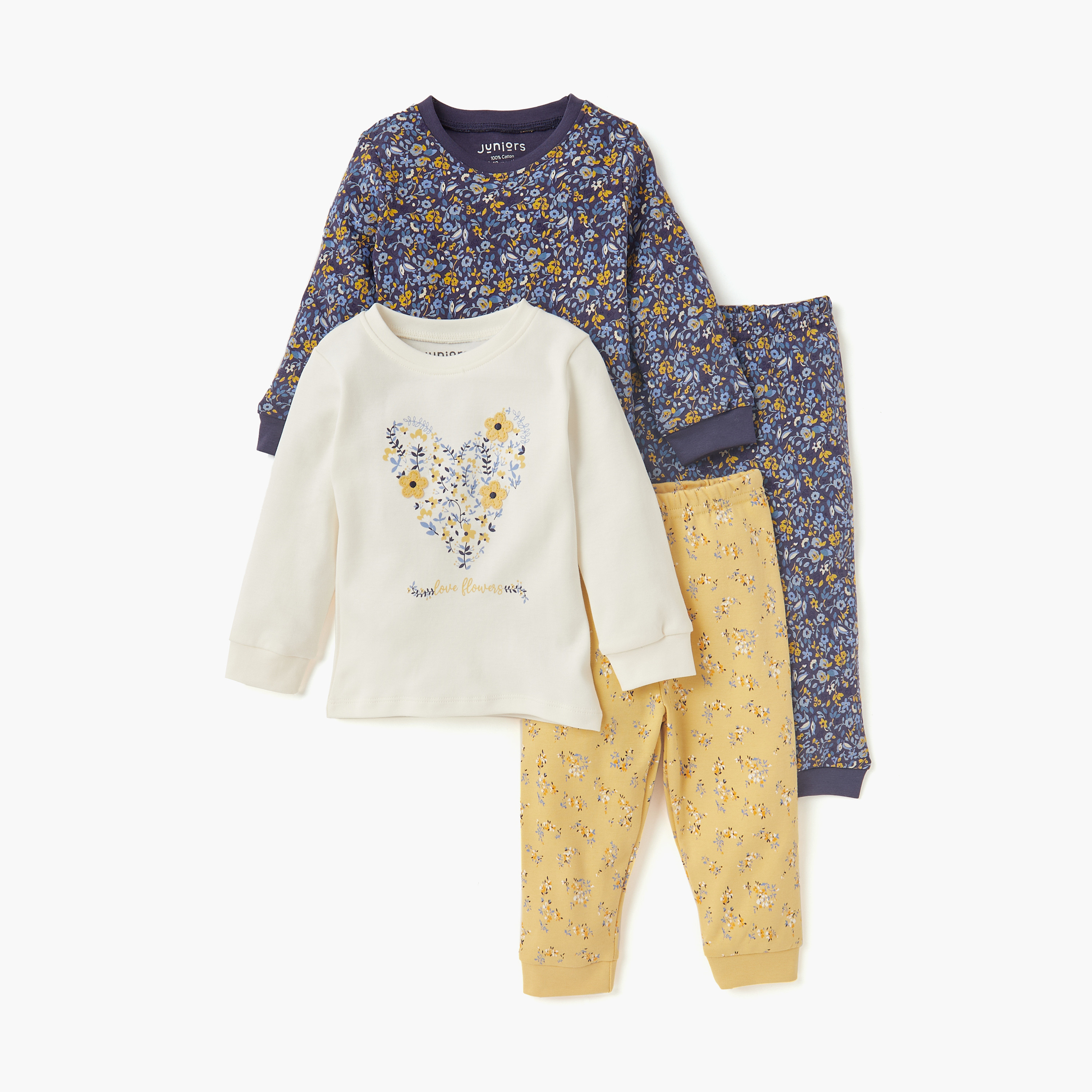 Juniors Floral Print Long Sleeve T-shirts and Pyjamas - Set of 2-baby-girls-clothing-nightwear-pyjamasets-image-1