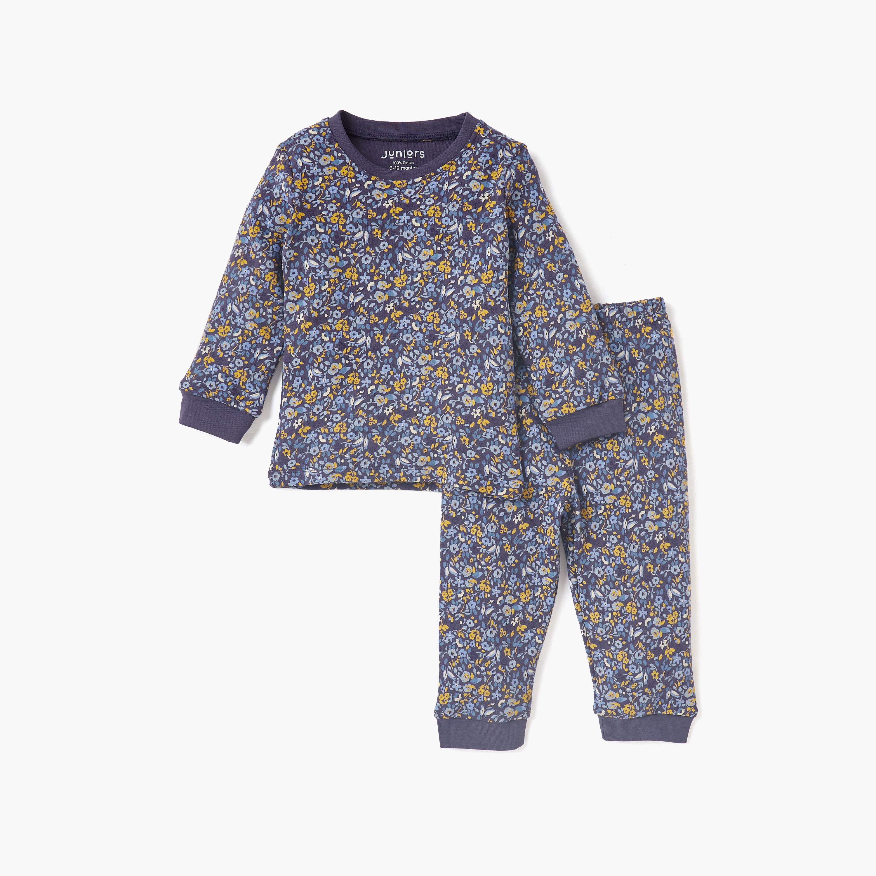 Juniors Floral Print Long Sleeve T-shirts and Pyjamas - Set of 2-baby-girls-clothing-nightwear-pyjamasets-image-2