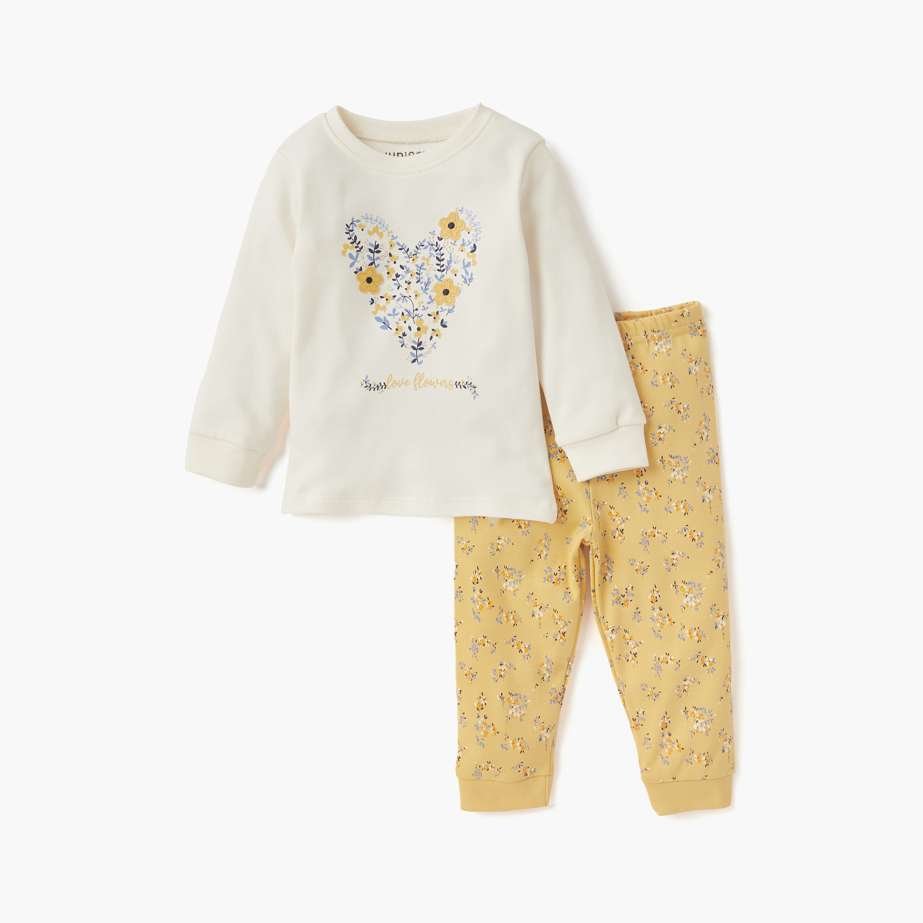 Juniors Floral Print Long Sleeve T-shirts and Pyjamas - Set of 2-baby-girls-clothing-nightwear-pyjamasets-image-3