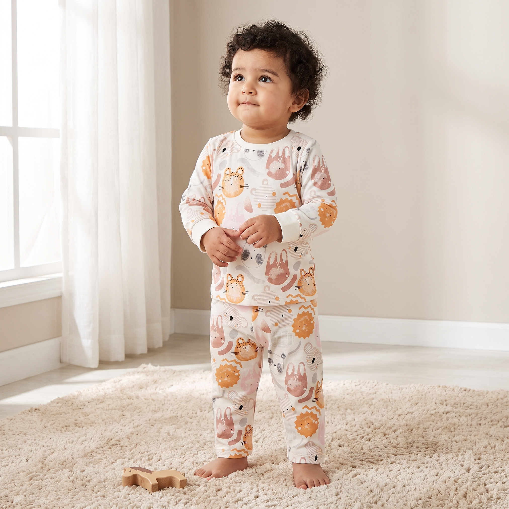 طقم بيجاما قطني بياقة مستديرة وأكمام طويلة بطبعة سفاري من جونيورز-baby-boys-clothing-nightwear-pyjamasets-image-1