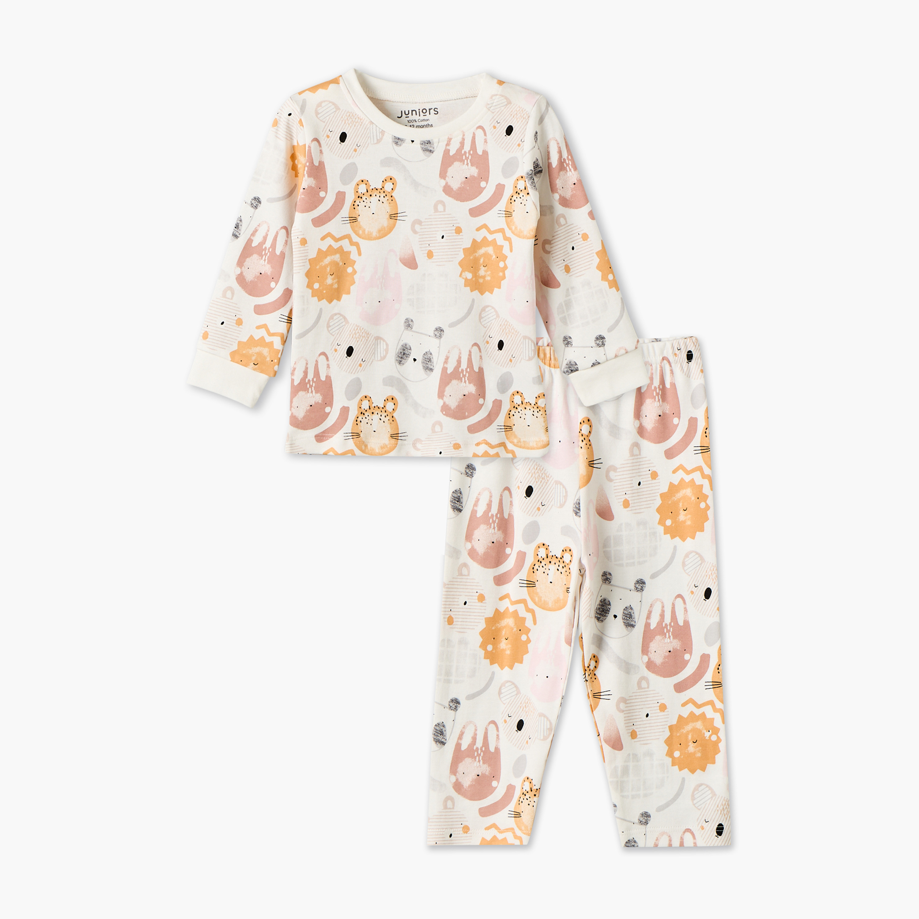 طقم بيجاما قطني بياقة مستديرة وأكمام طويلة بطبعة سفاري من جونيورز-baby-boys-clothing-nightwear-pyjamasets-image-2